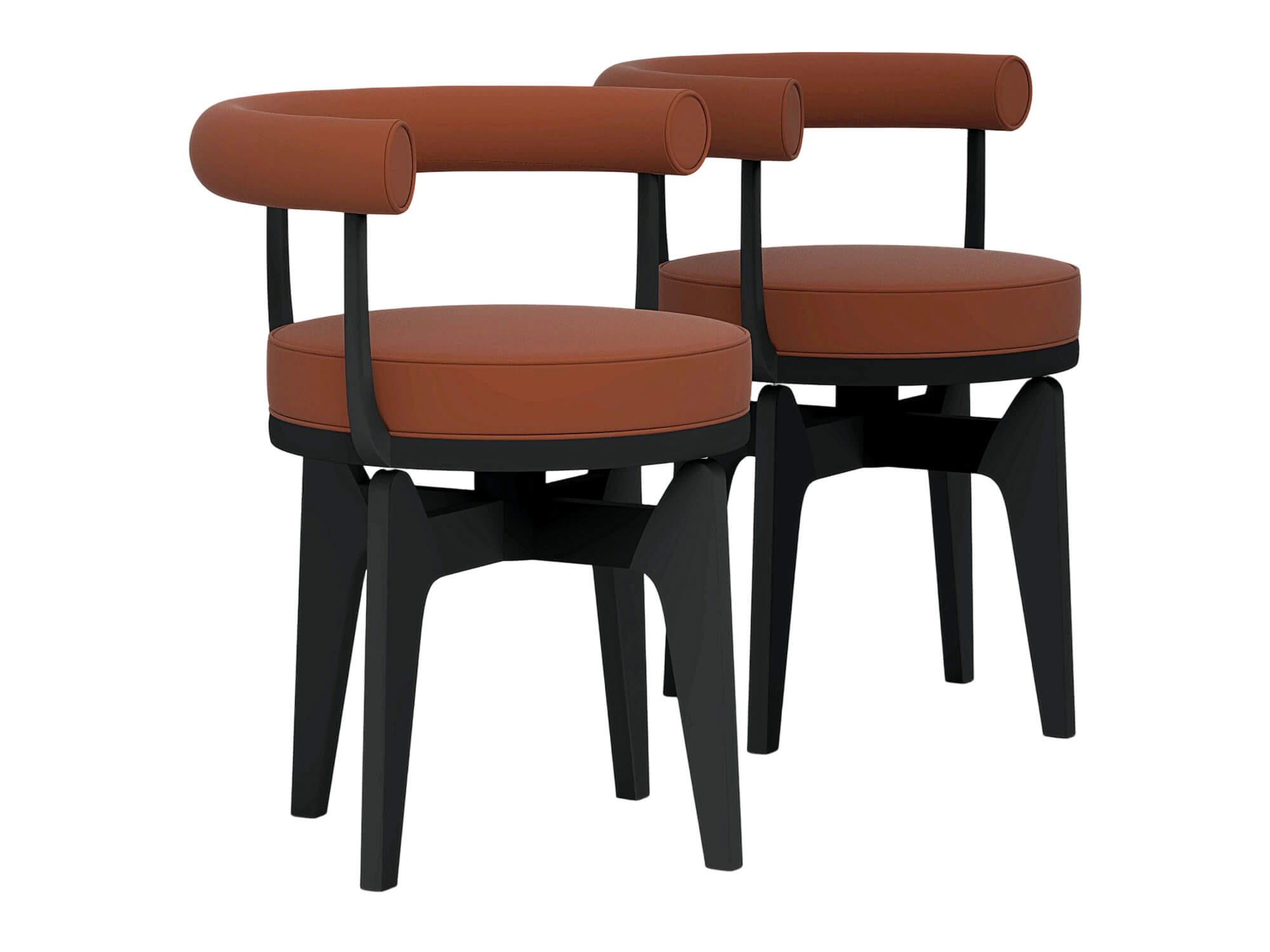 Two Modern Brown Cushioned Black Frame Armchairs 3D Model