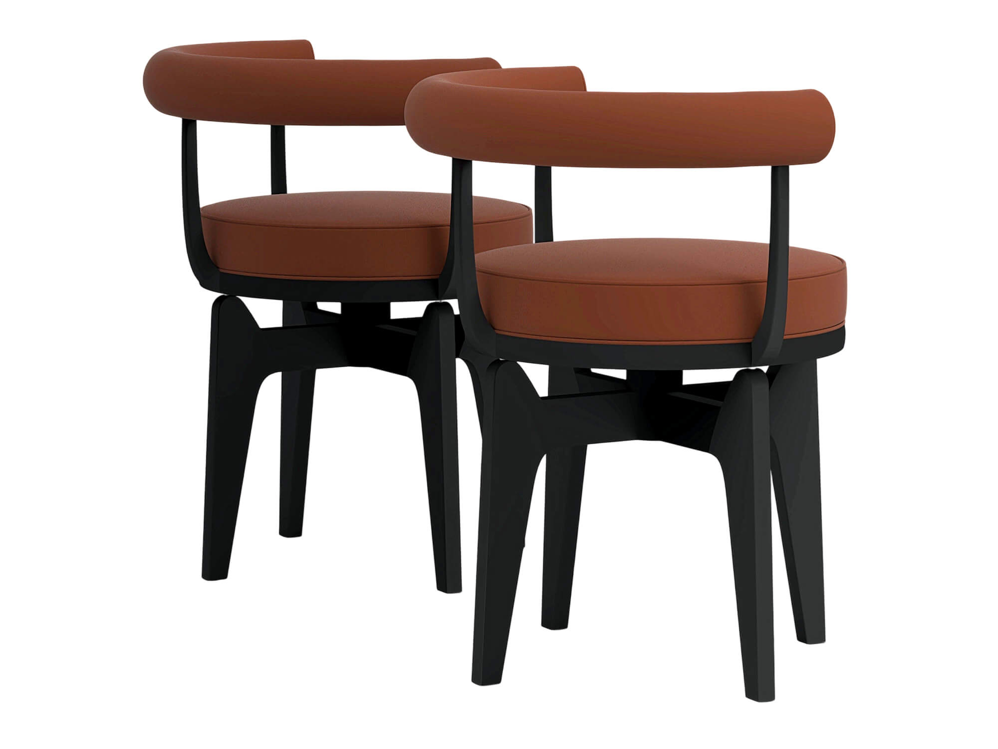 Two Modern Brown Cushioned Black Frame Armchairs 3D Model