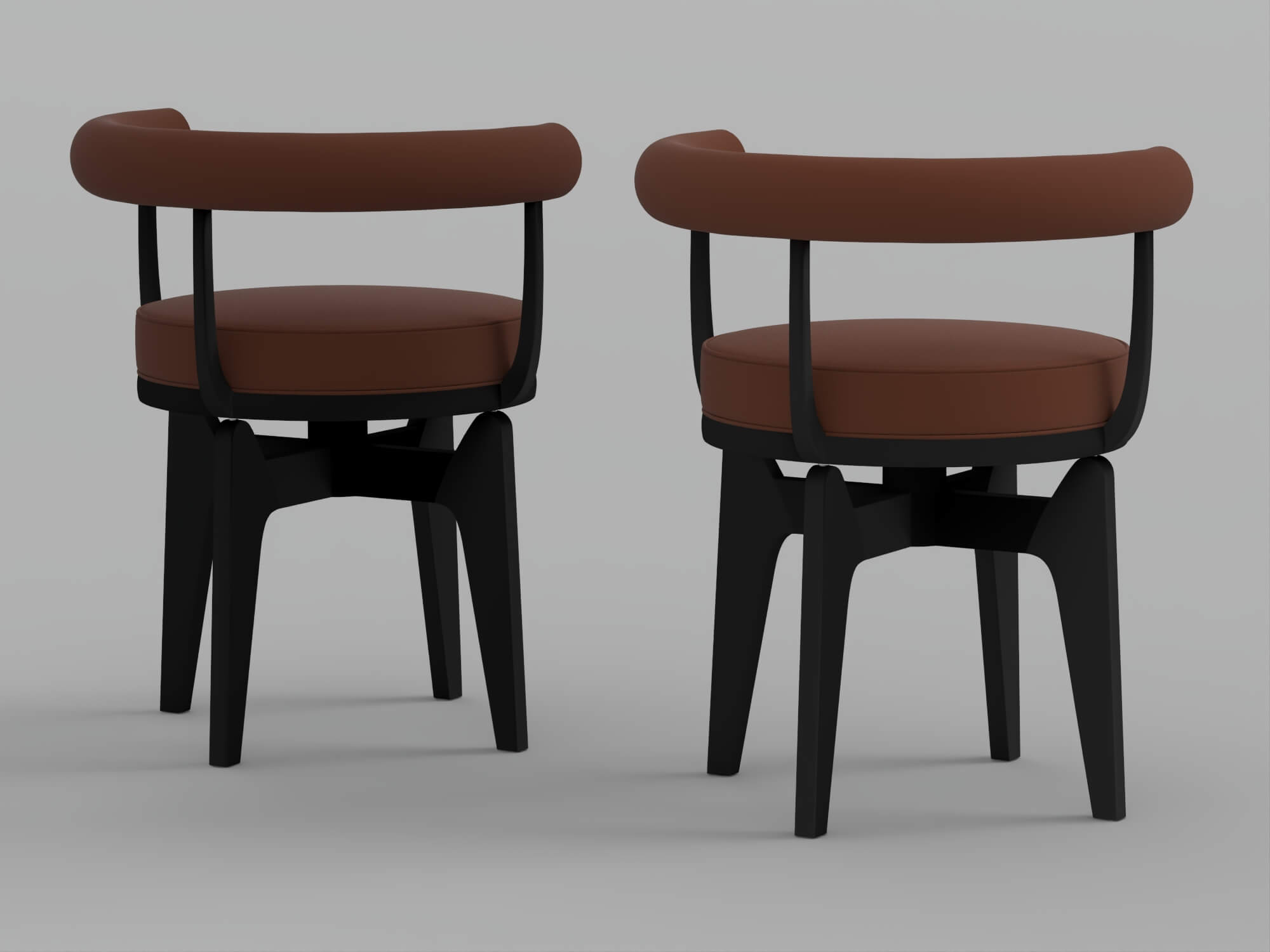 Two Modern Brown Cushioned Black Frame Armchairs 3D Model