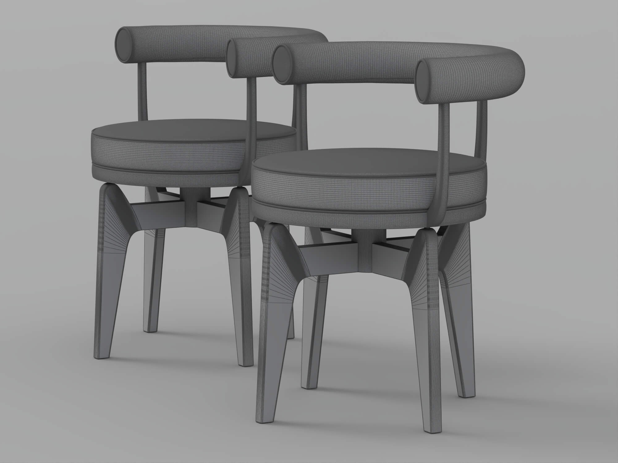 Two Modern Brown Cushioned Black Frame Armchairs 3D Model