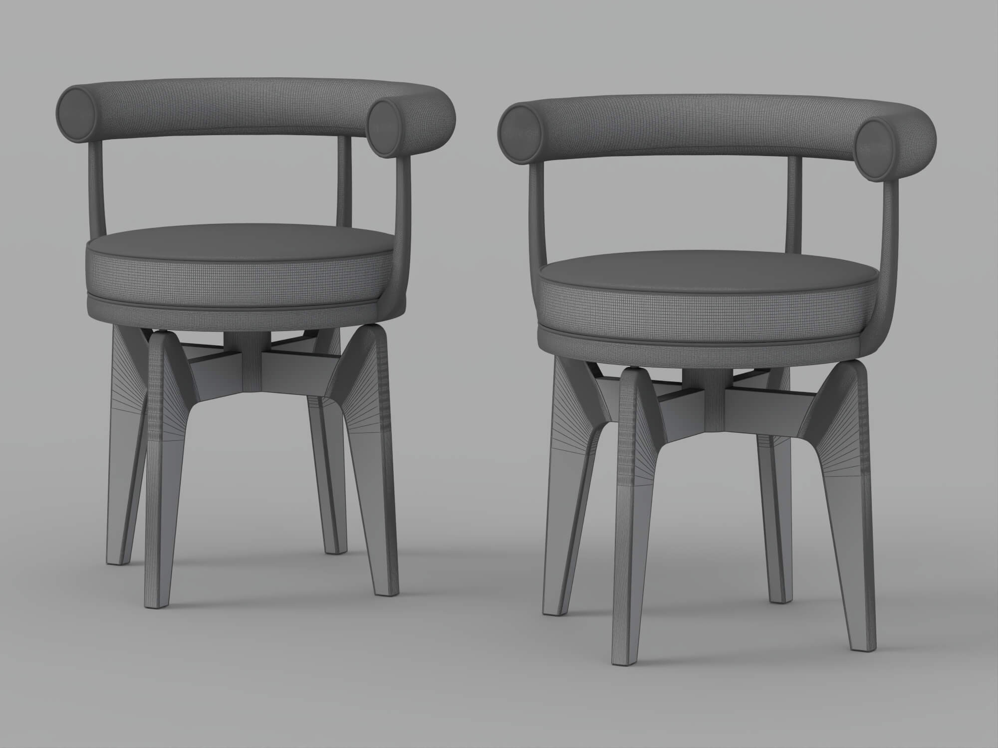 Two Modern Brown Cushioned Black Frame Armchairs 3D Model