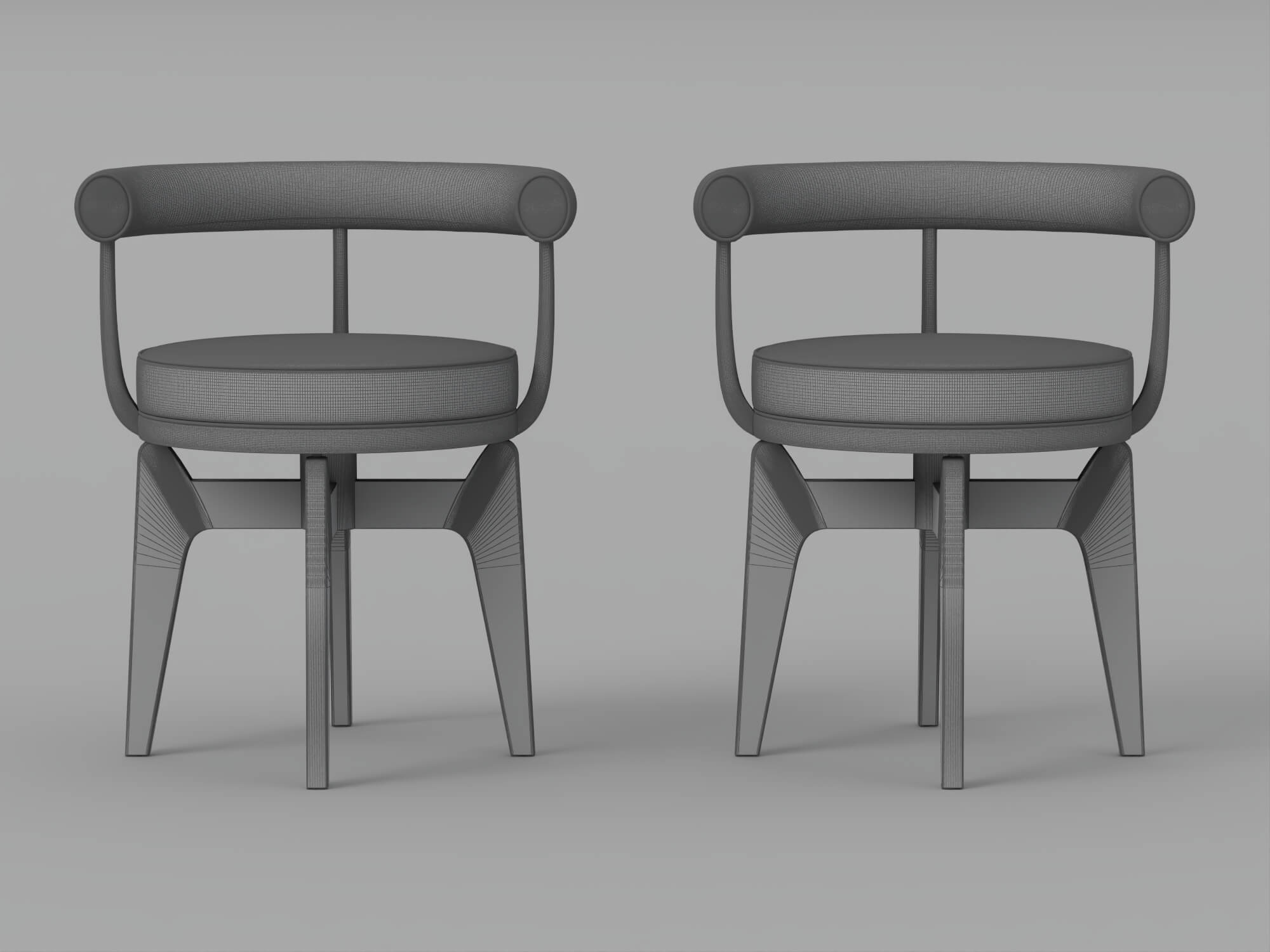 Two Modern Brown Cushioned Black Frame Armchairs 3D Model