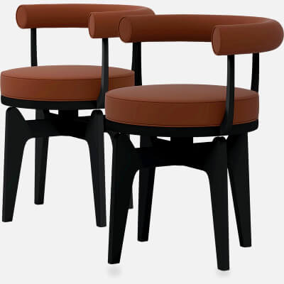 Two Modern Brown Cushioned Black Frame Armchairs