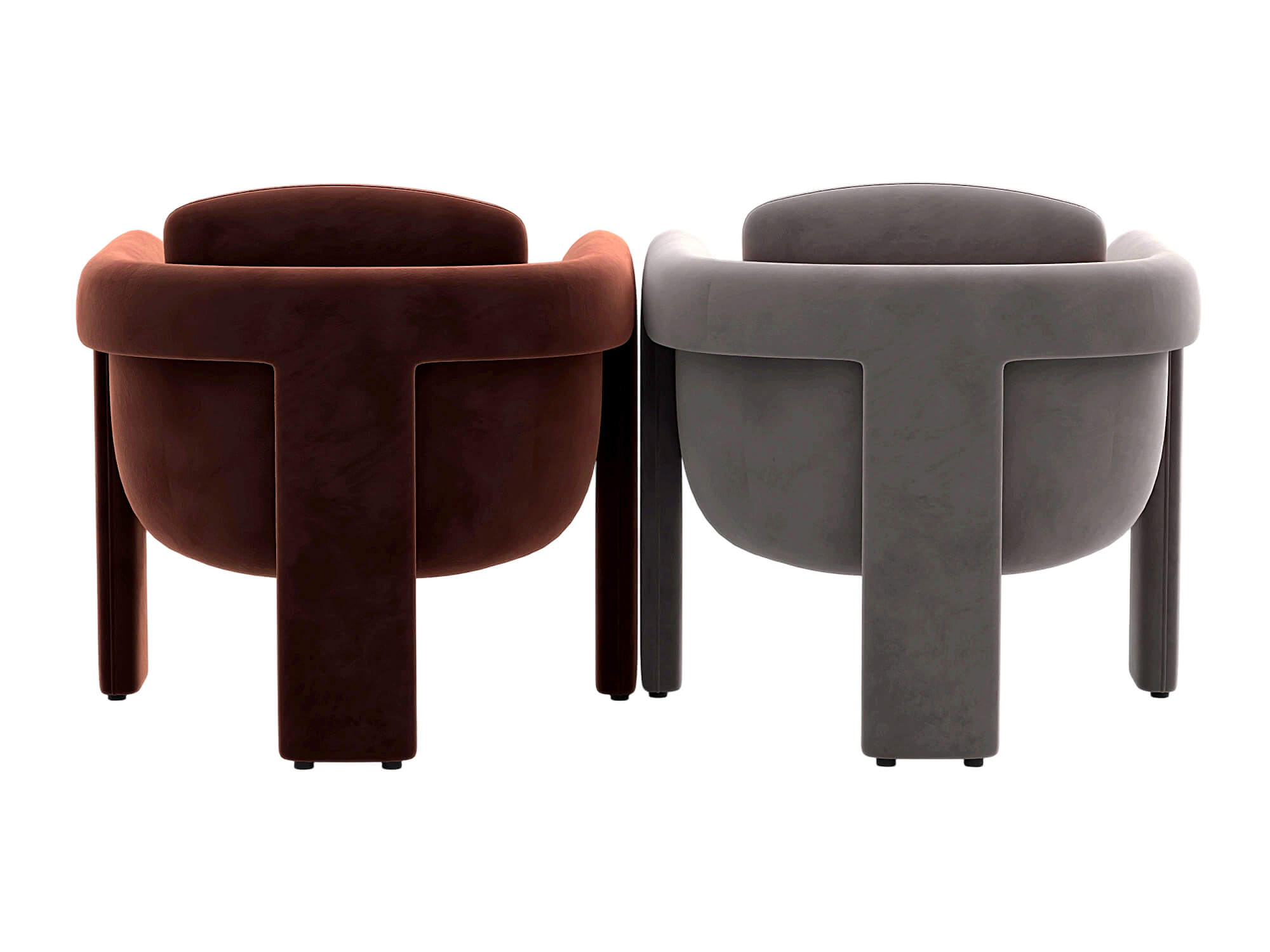 Two Modern Upholstered Armchairs Rust and Gray Velvet 3D Model