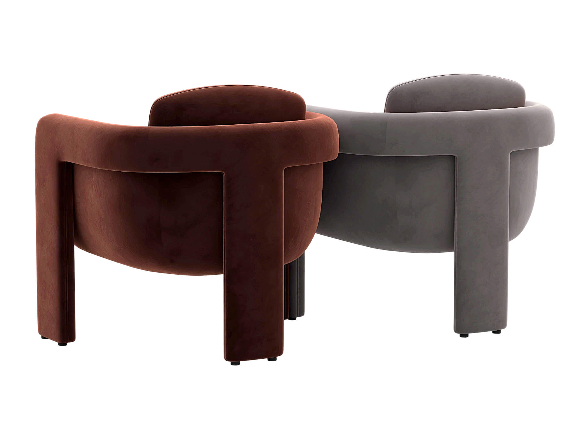 Two Modern Upholstered Armchairs Rust and Gray Velvet 3D Model