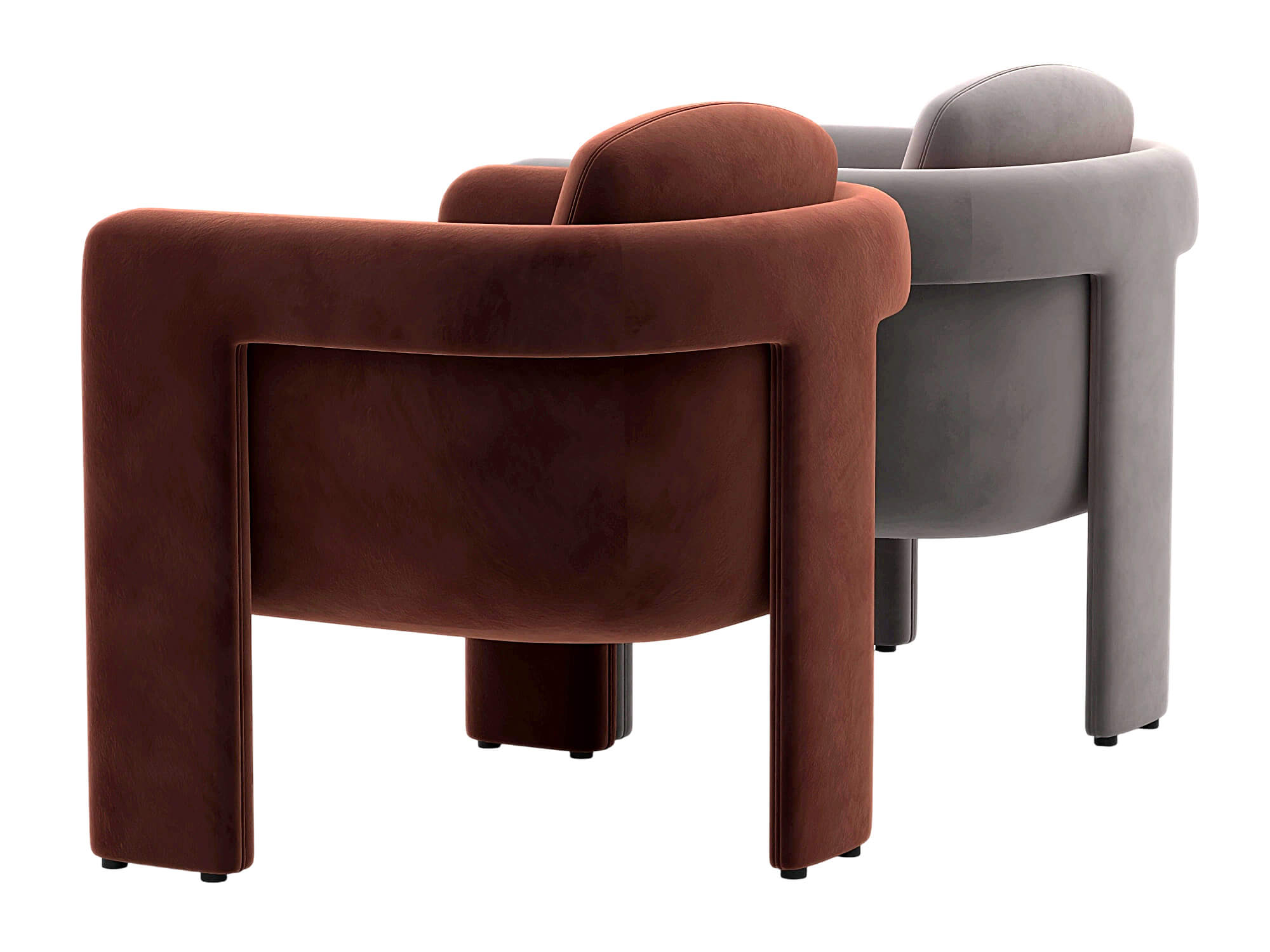 Two Modern Upholstered Armchairs Rust and Gray Velvet 3D Model