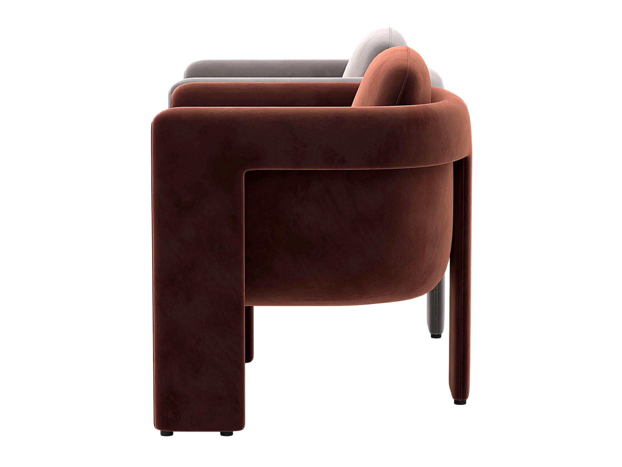 Two Modern Upholstered Armchairs Rust and Gray Velvet 3D Model