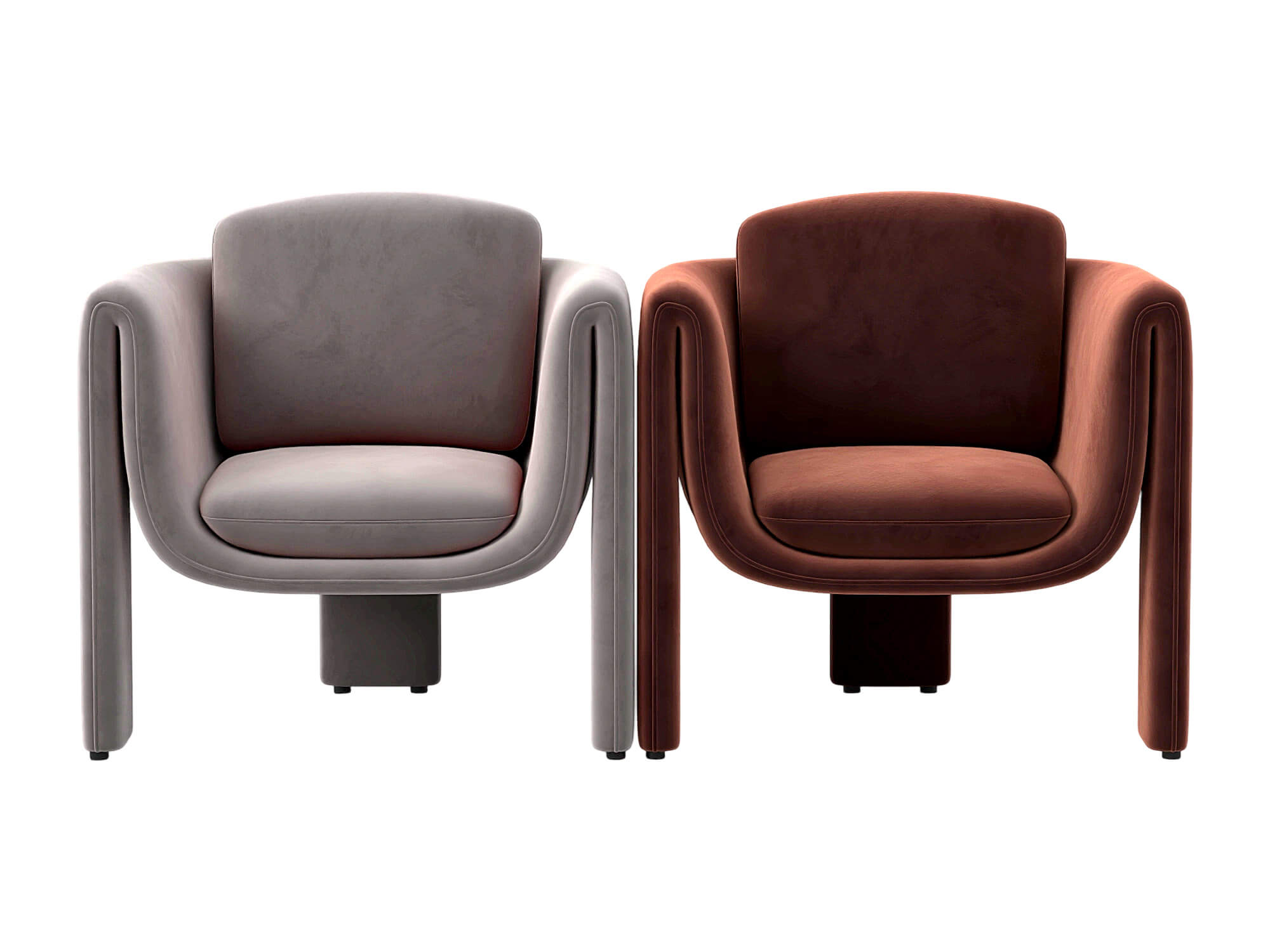 Two Modern Upholstered Armchairs Rust and Gray Velvet 3D Model