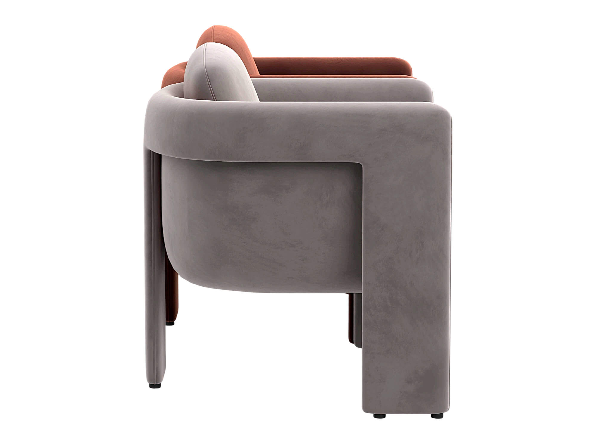 Two Modern Upholstered Armchairs Rust and Gray Velvet 3D Model