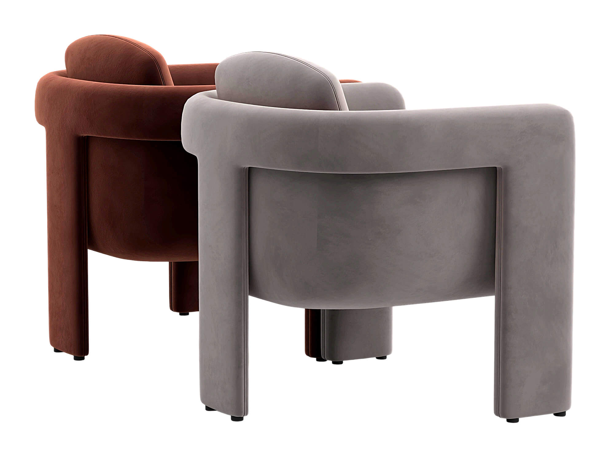 Two Modern Upholstered Armchairs Rust and Gray Velvet 3D Model