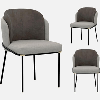 Two Tone Upholstered Dining Chair with Black Metal Legs 3D Model