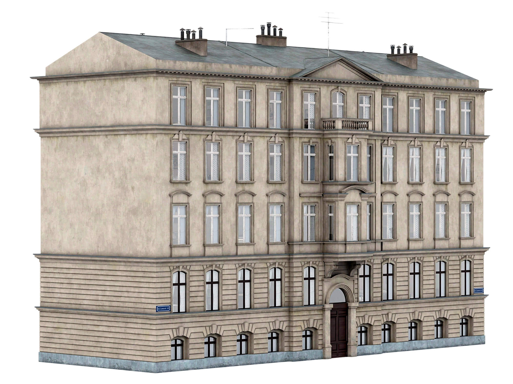 Weathered European Old Town Apartment Building 3D Model
