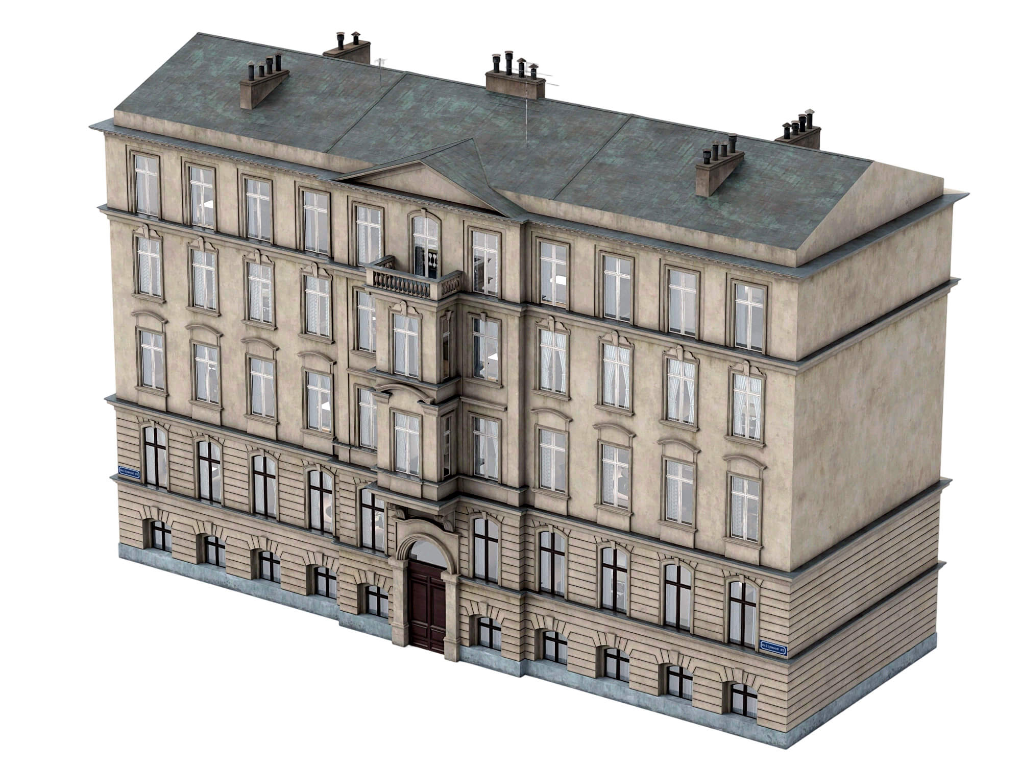 Weathered European Old Town Apartment Building 3D Model