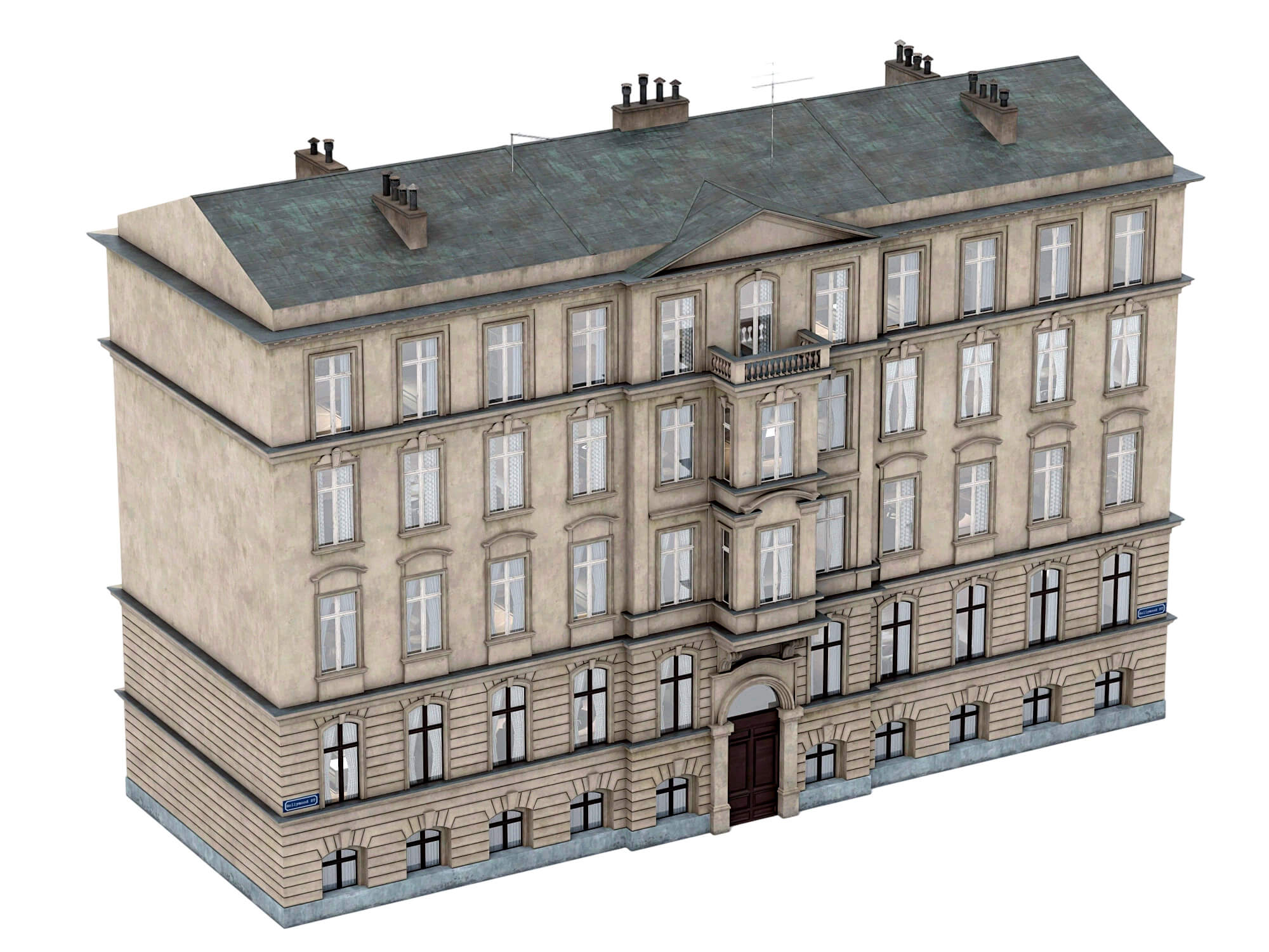 Weathered European Old Town Apartment Building 3D Model