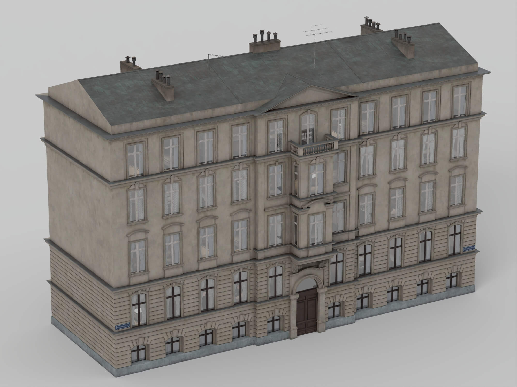 Weathered European Old Town Apartment Building 3D Model