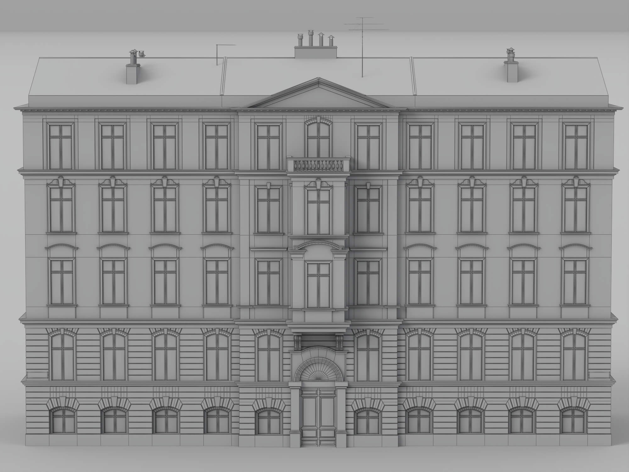 Weathered European Old Town Apartment Building 3D Model