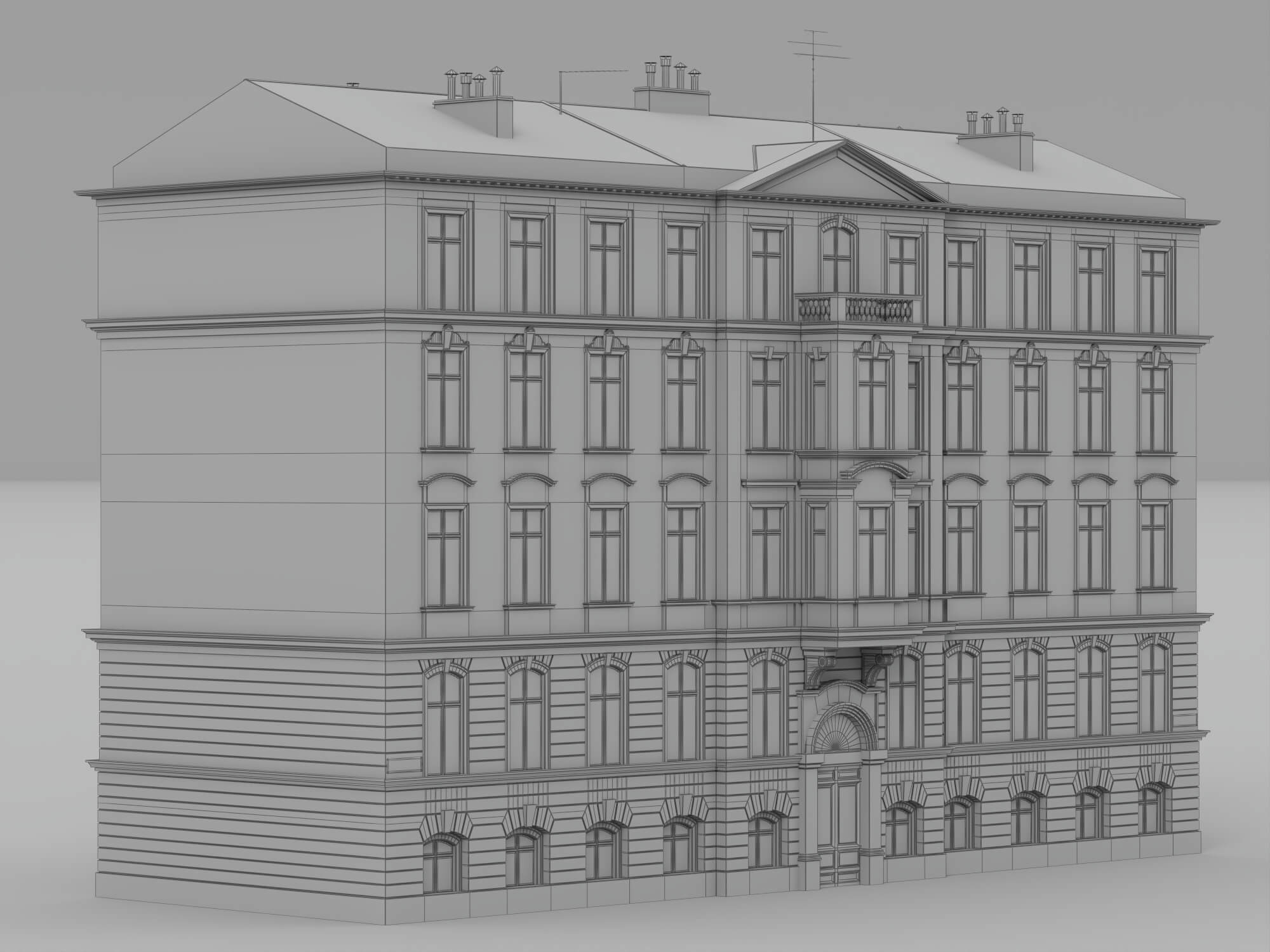 Weathered European Old Town Apartment Building 3D Model