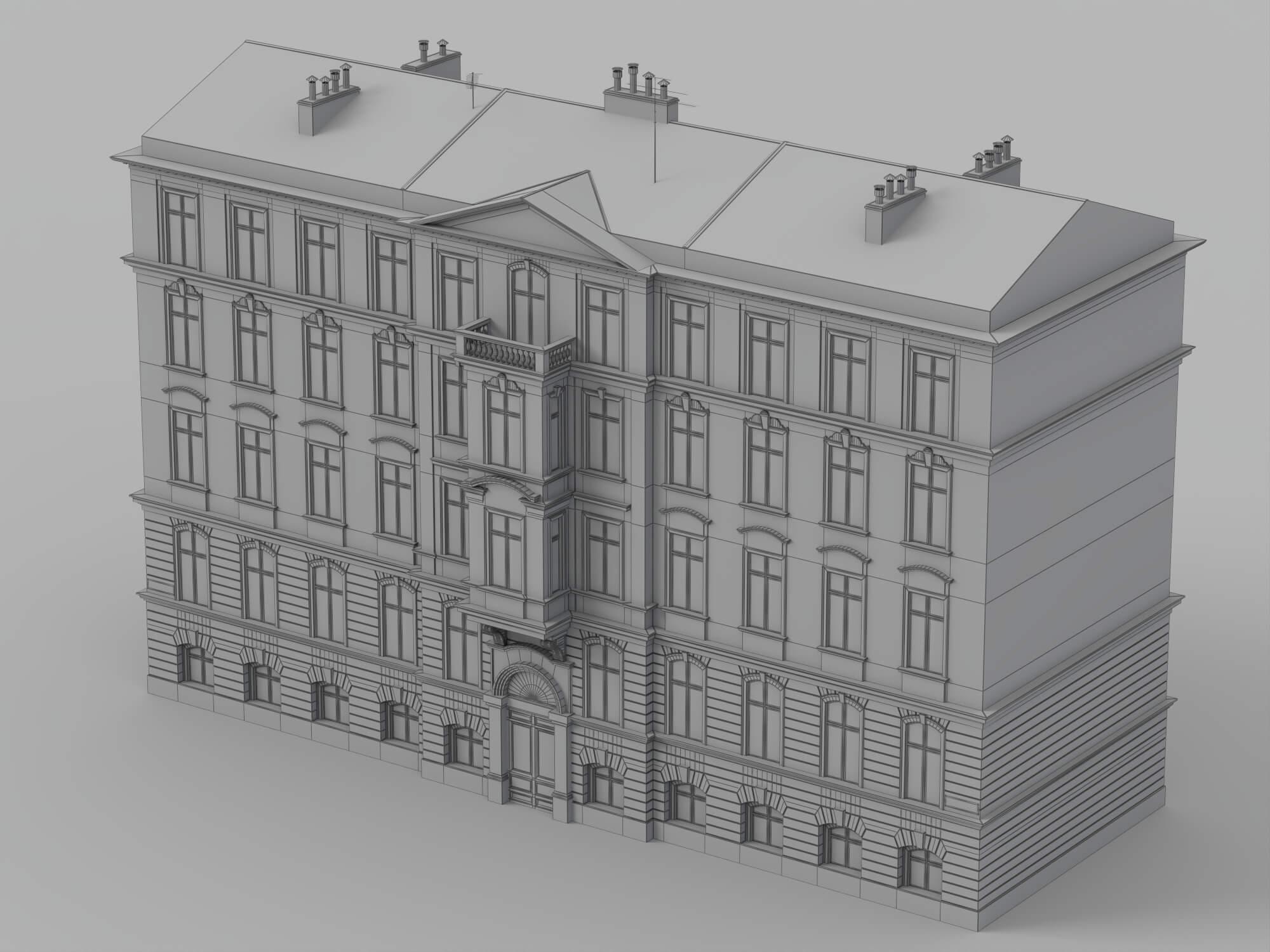 Weathered European Old Town Apartment Building 3D Model