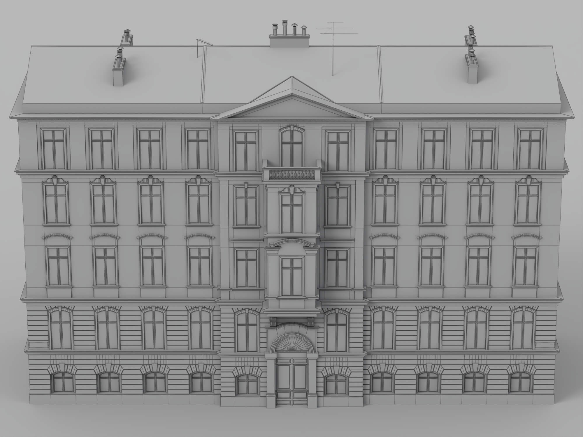 Weathered European Old Town Apartment Building 3D Model