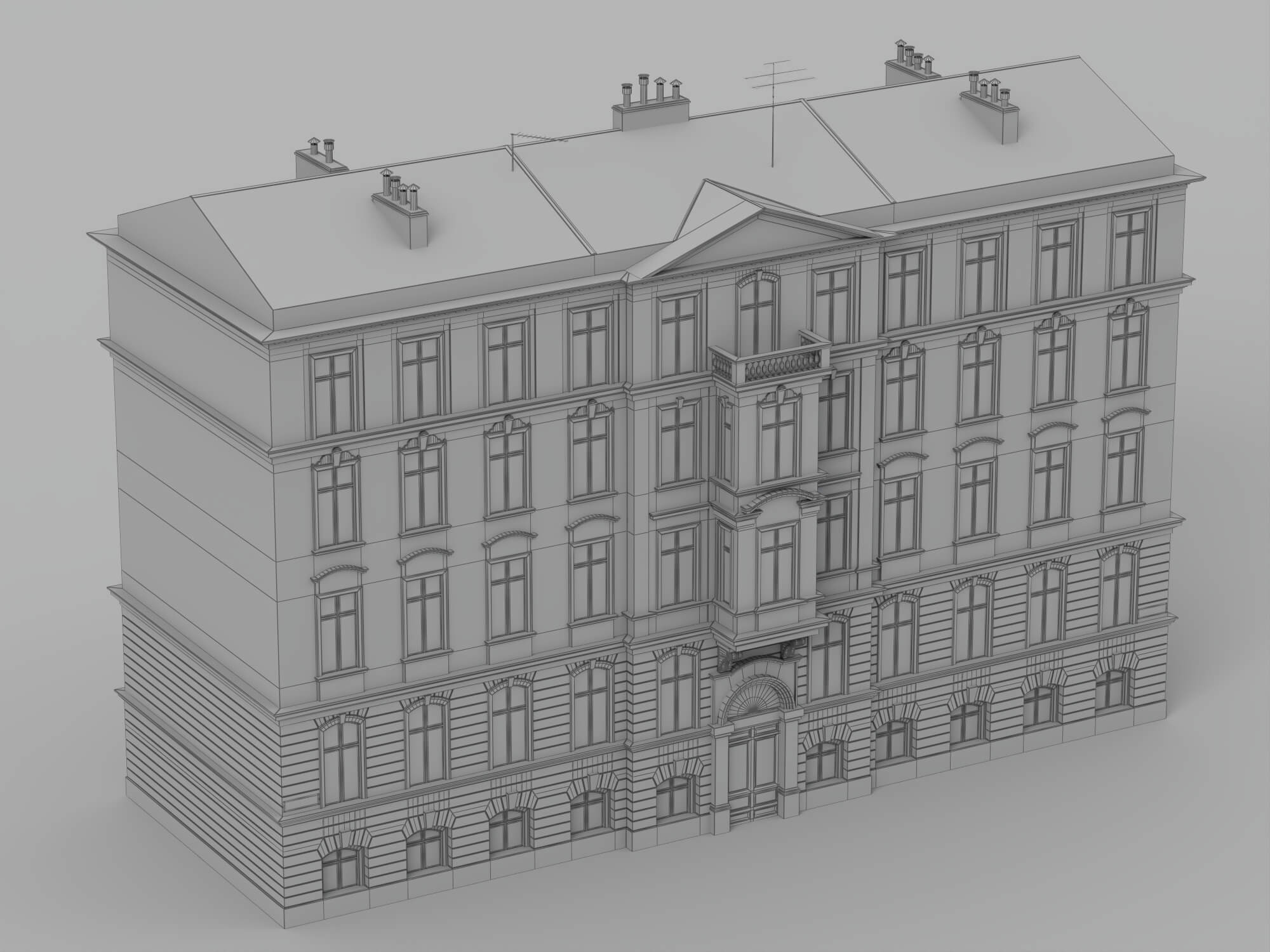 Weathered European Old Town Apartment Building 3D Model