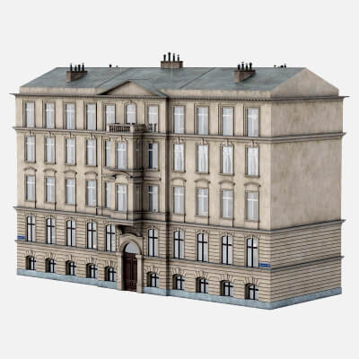 Weathered European Old Town Apartment Building 3D Model