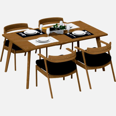 Wooden Dining Table Four Chairs and Table Setting Set