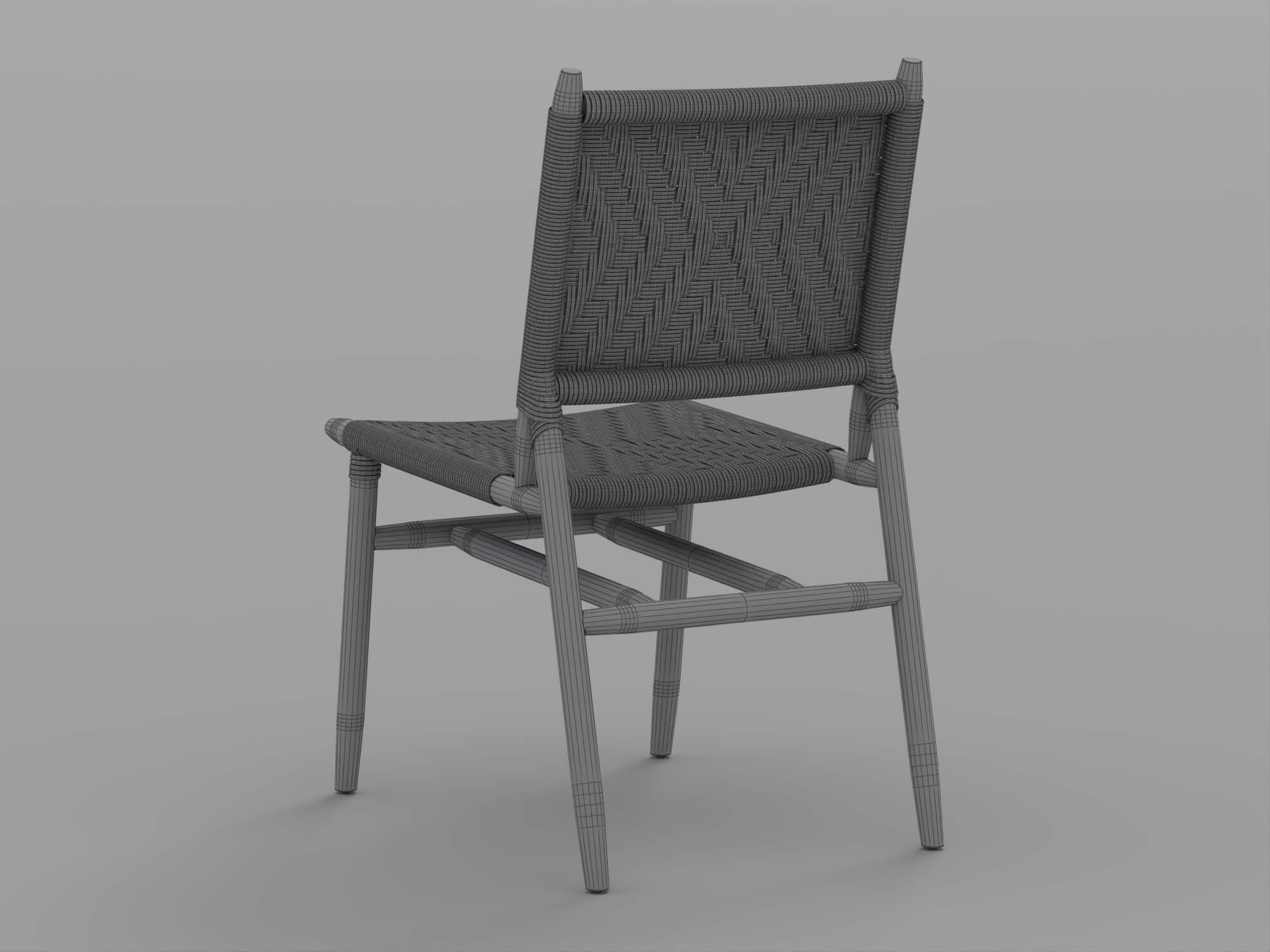 Woven Rope Seat and Back Wooden Dining Chair 3D Model