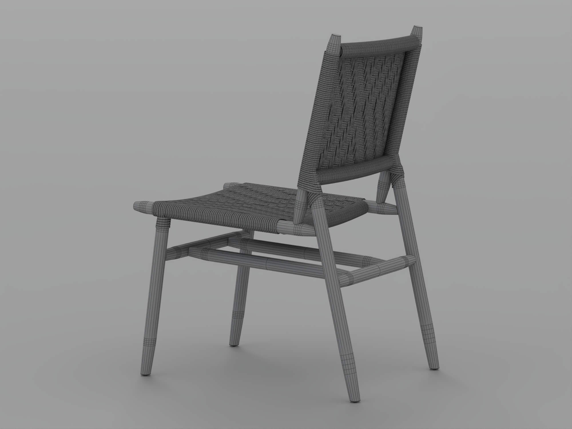 Woven Rope Seat and Back Wooden Dining Chair 3D Model