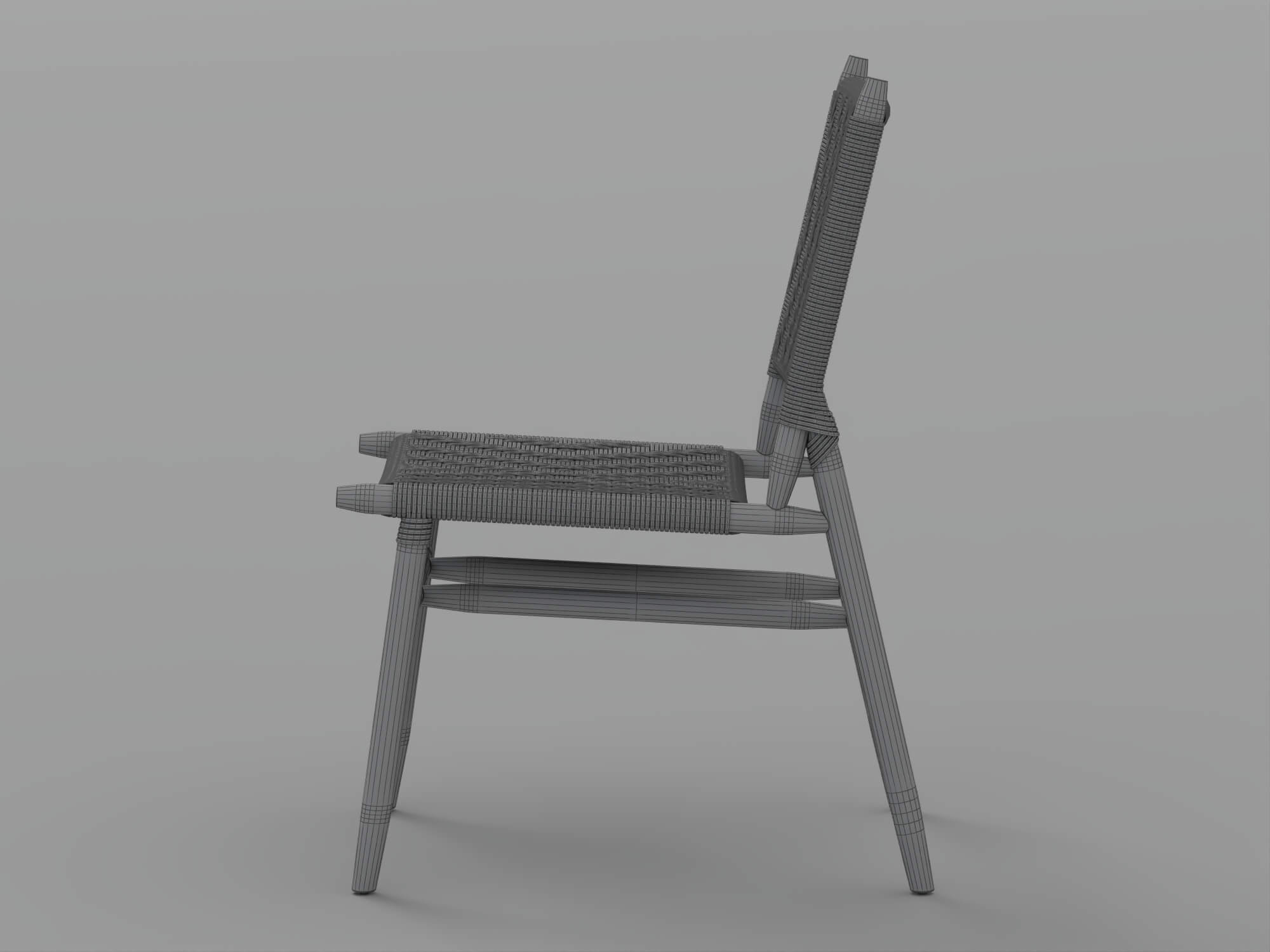 Woven Rope Seat and Back Wooden Dining Chair 3D Model