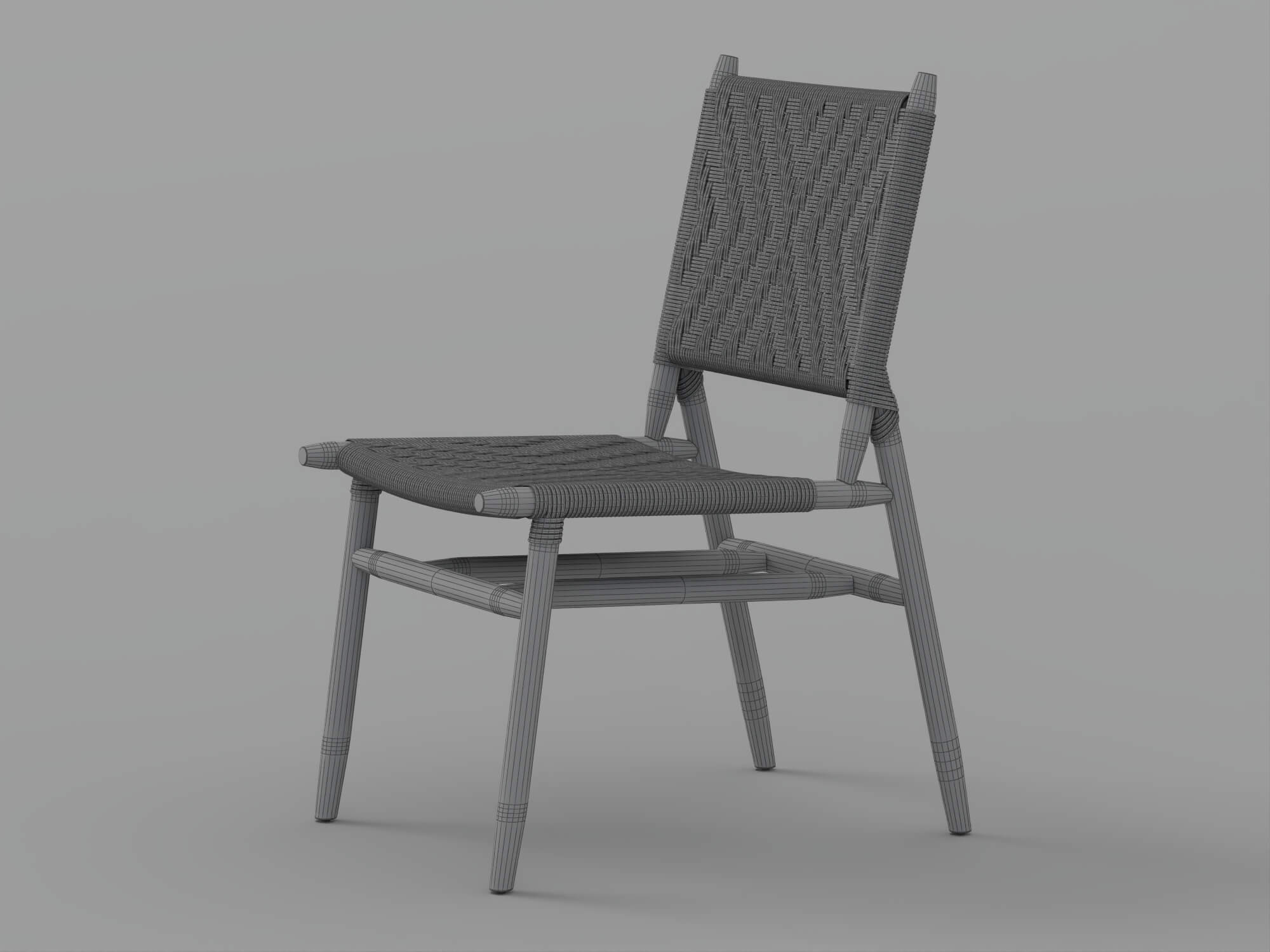 Woven Rope Seat and Back Wooden Dining Chair 3D Model