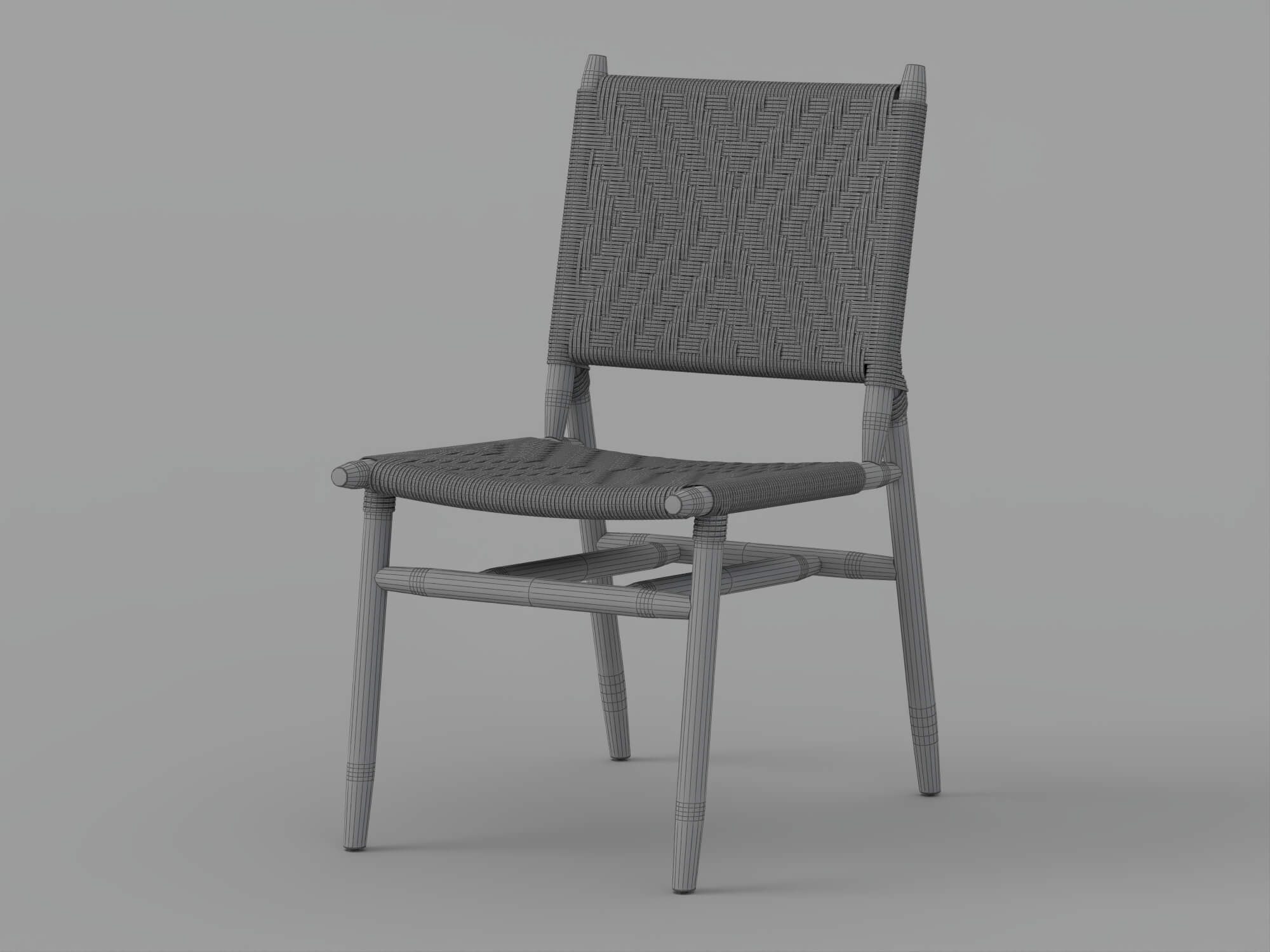 Woven Rope Seat and Back Wooden Dining Chair 3D Model
