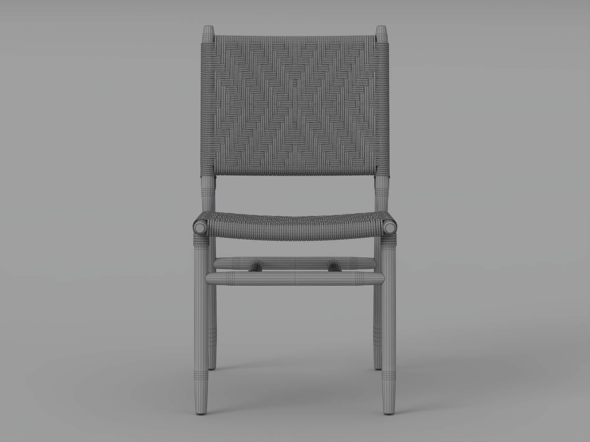 Woven Rope Seat and Back Wooden Dining Chair 3D Model