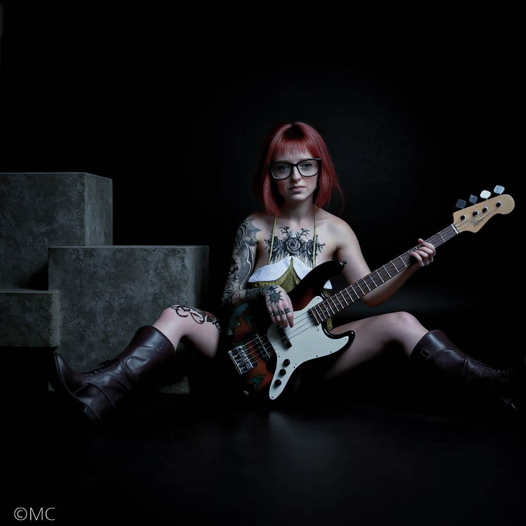 The Character of Fantasy Beauty Red Hair Guitar 3D Render, Digital Artwork by MC3D57
