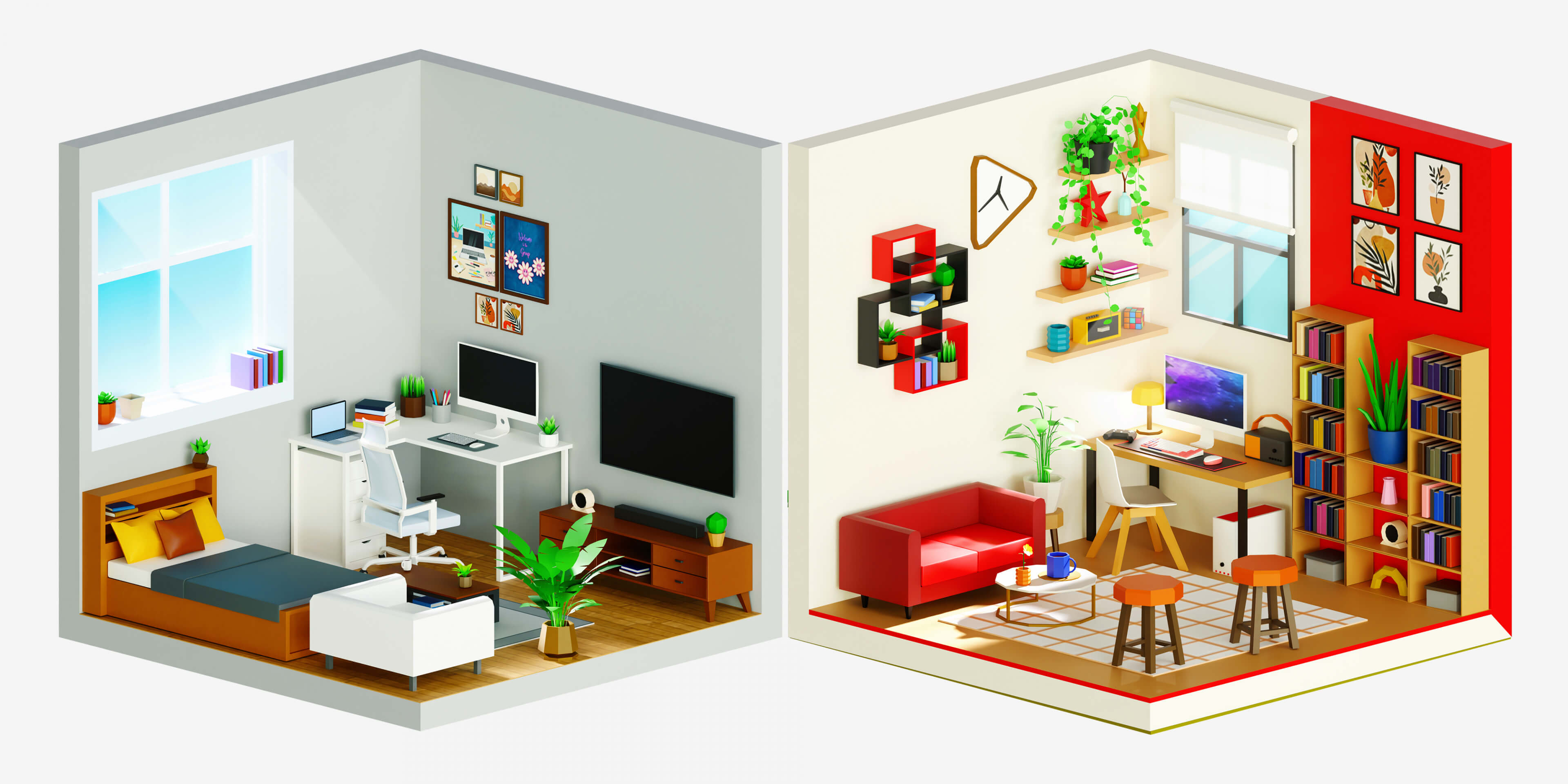 Cozy Interior Room 2 Low-Poly 3D Model 3D Model
