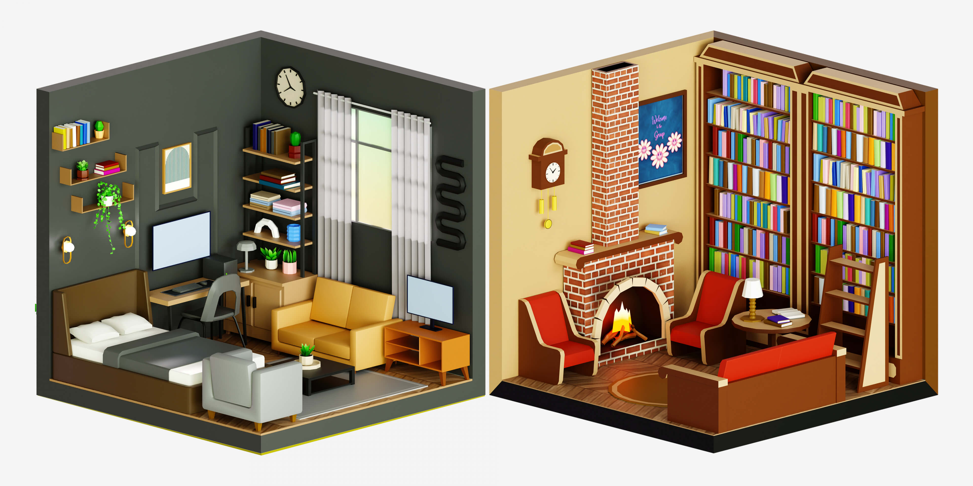 Cozy Interior Room 2 Low-Poly 3D Model 3D Model