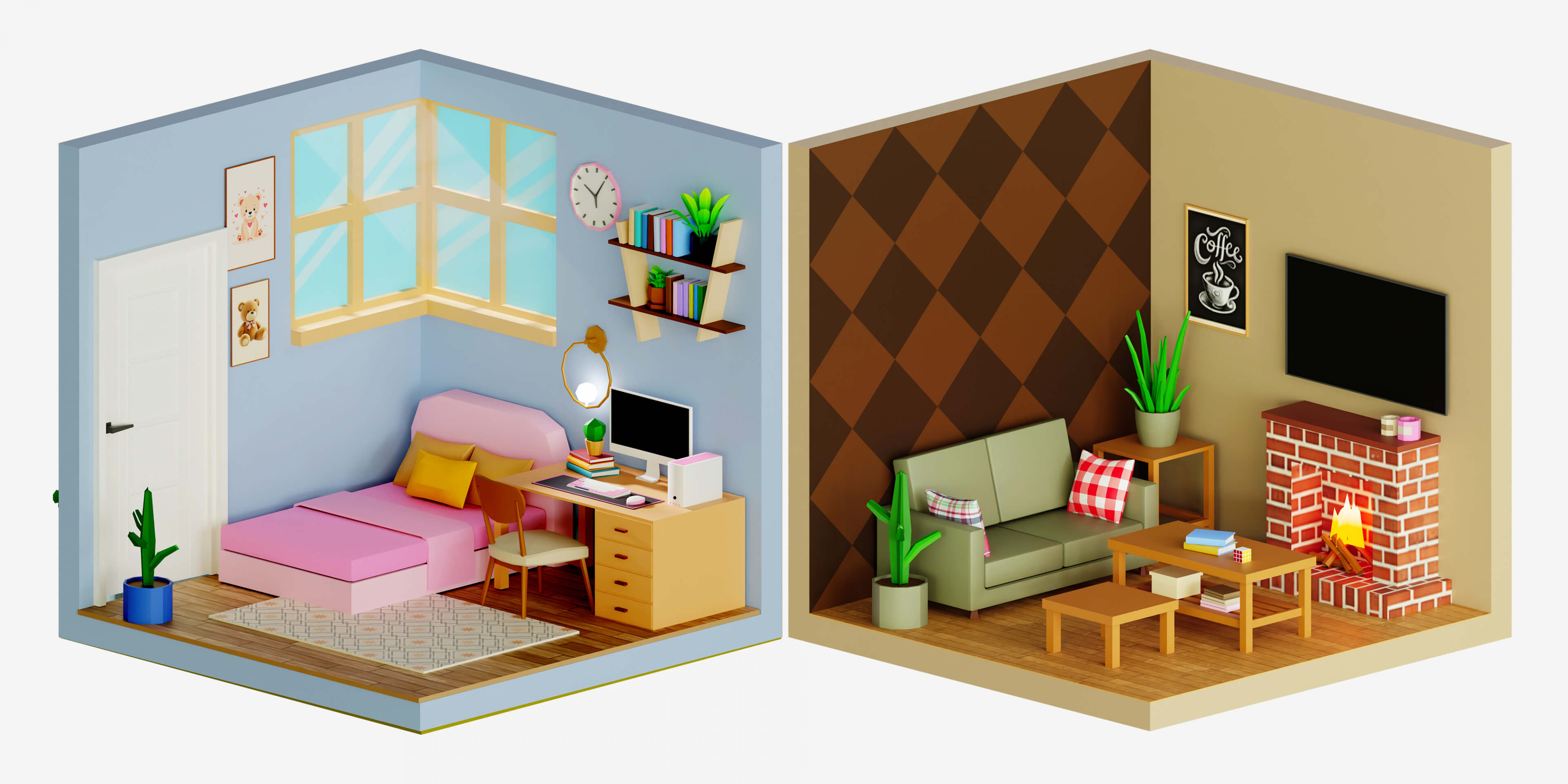 Cozy Interior Room 2 Low-Poly 3D Model 3D Model