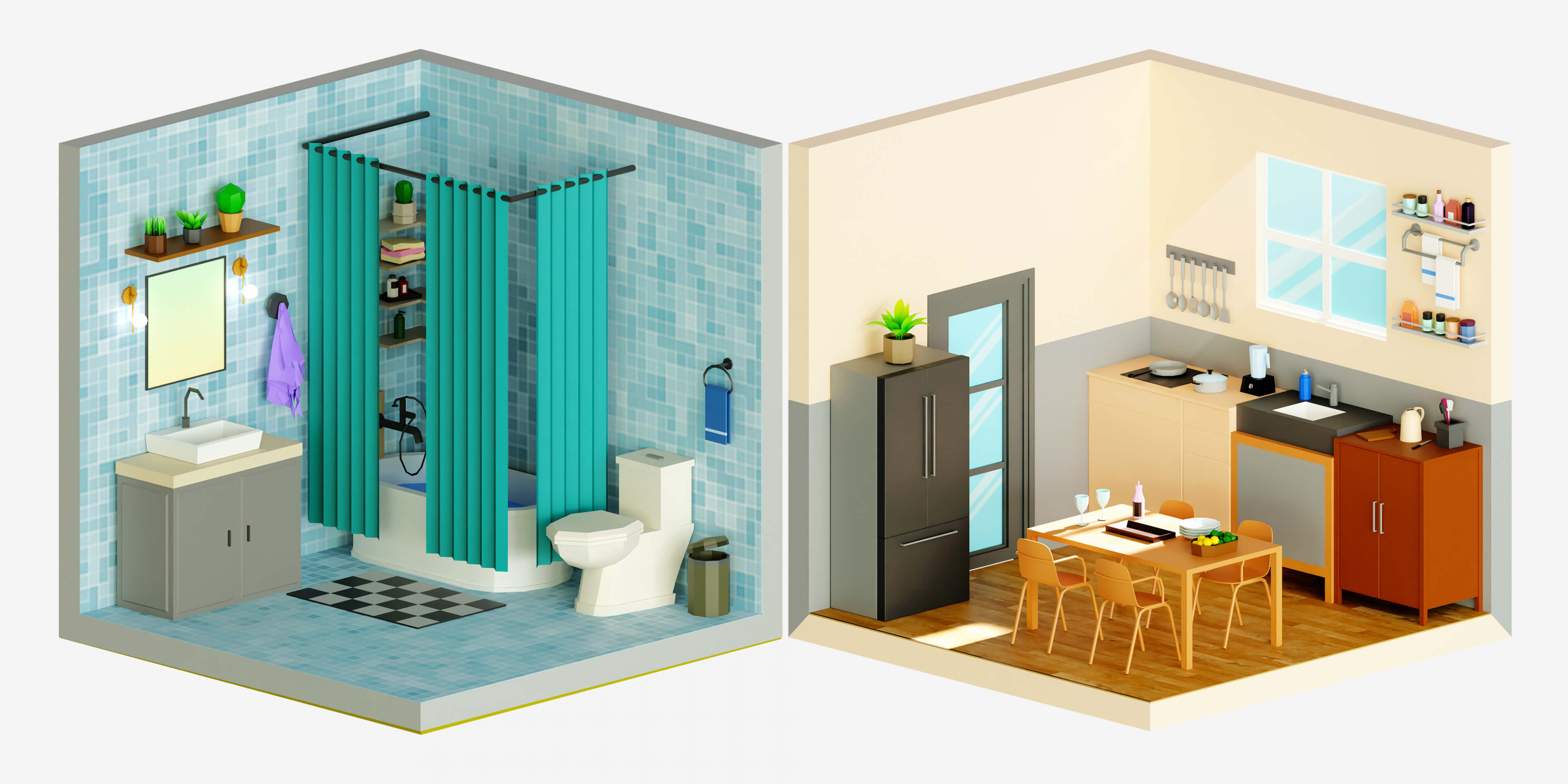 Cozy Interior Room 2 Low-Poly 3D Model 3D Model