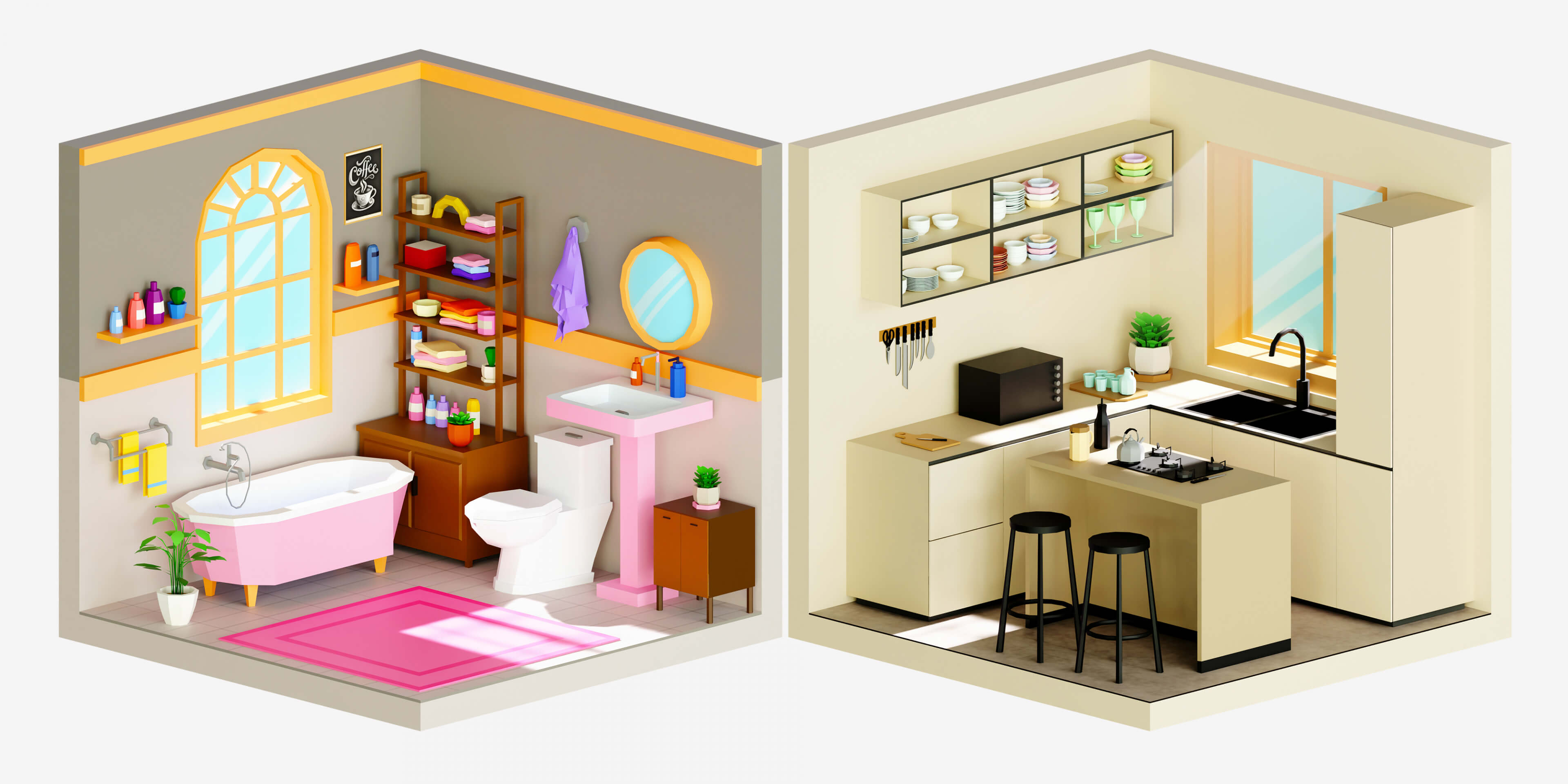 Cozy Interior Room 2 Low-Poly 3D Model 3D Model