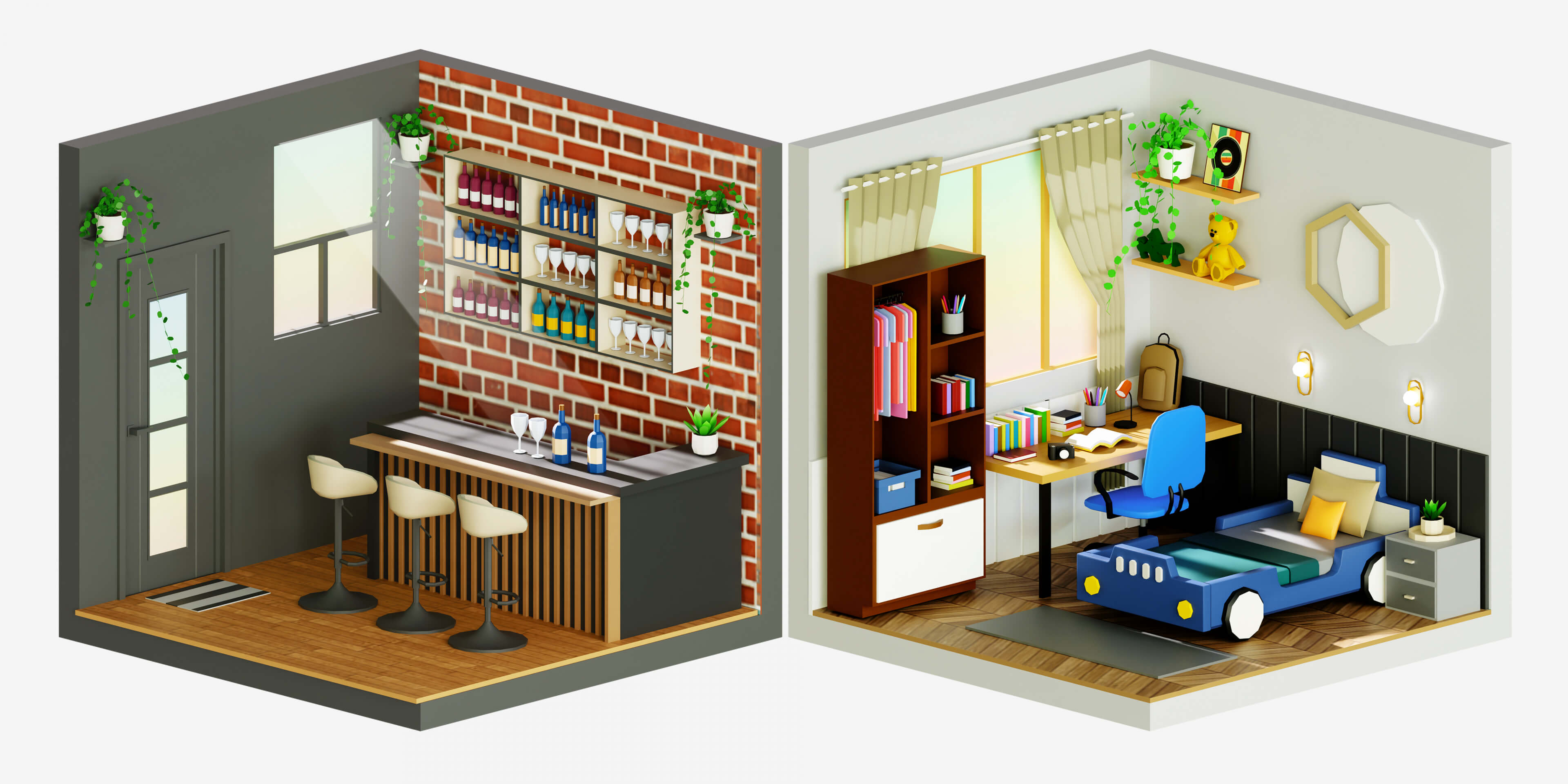 Cozy Interior Room 2 Low-Poly 3D Model 3D Model