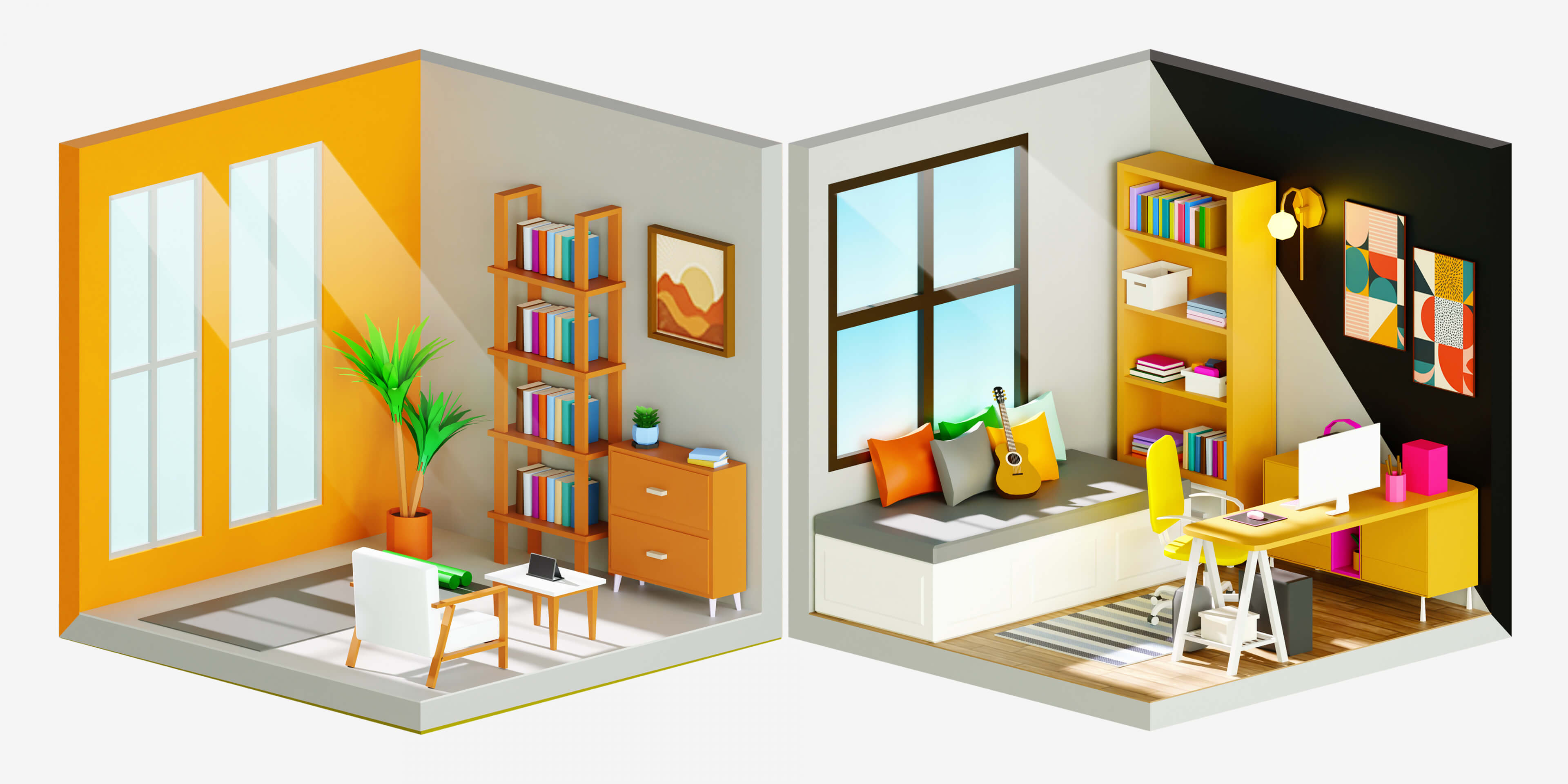 Cozy Interior Room 2 Low-Poly 3D Model 3D Model