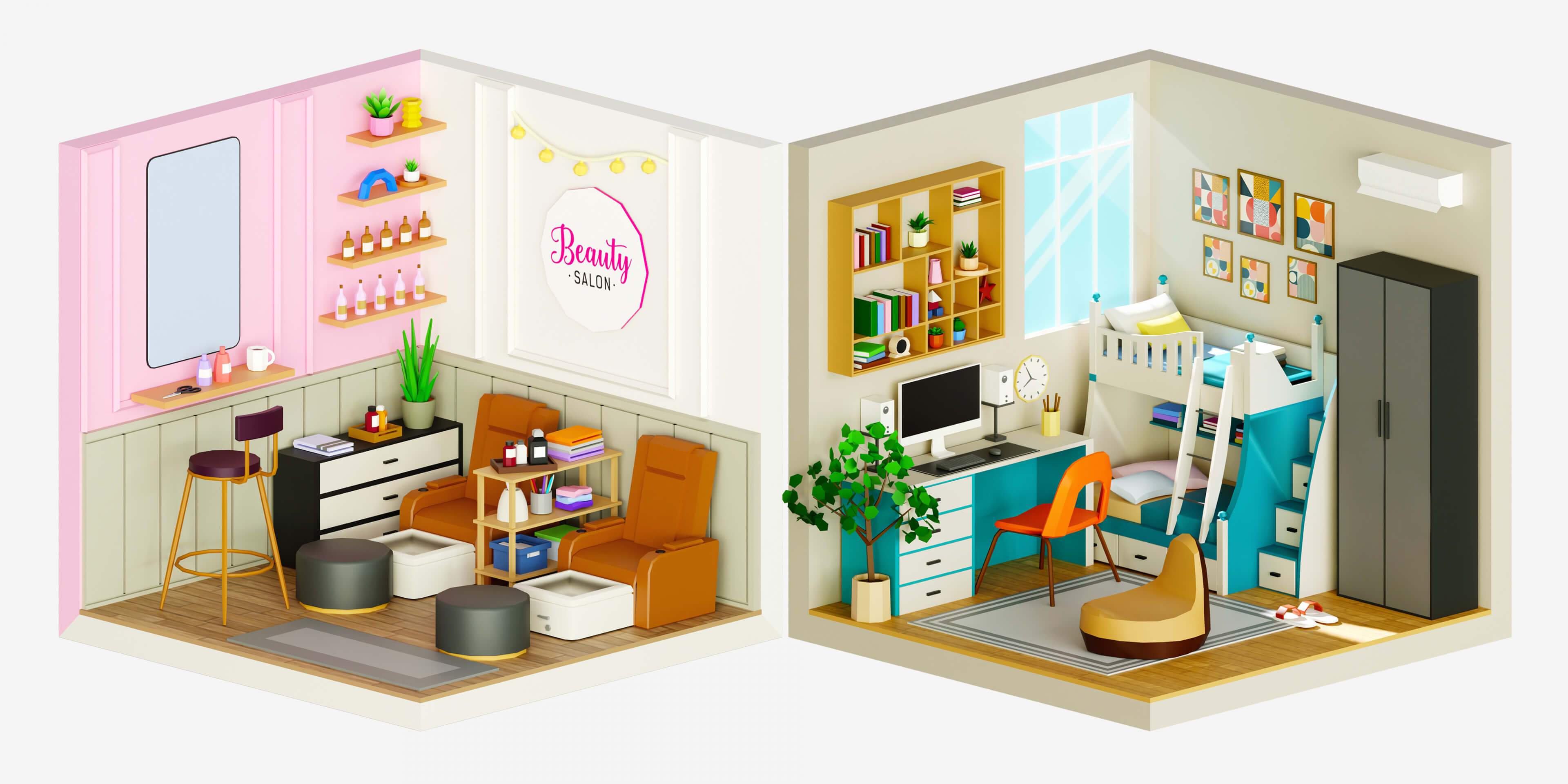 Cozy Interior Room 2 Low-Poly 3D Model 3D Model