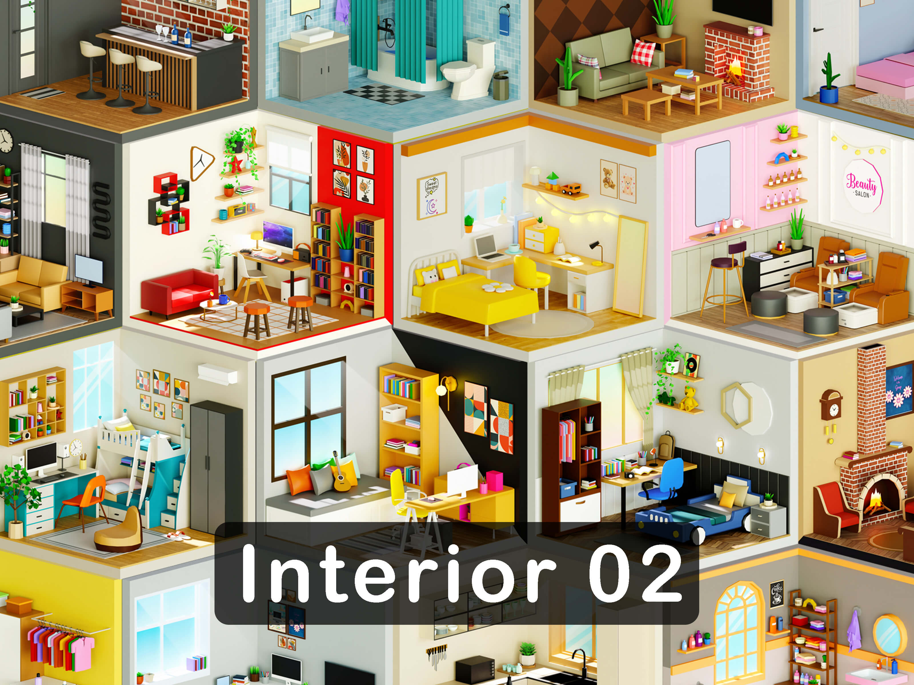 Cozy Interior Room 2 Low-Poly 3D Model 3D Model