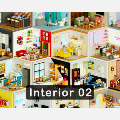 Cozy Interior Room 2 Low-Poly 3D Model