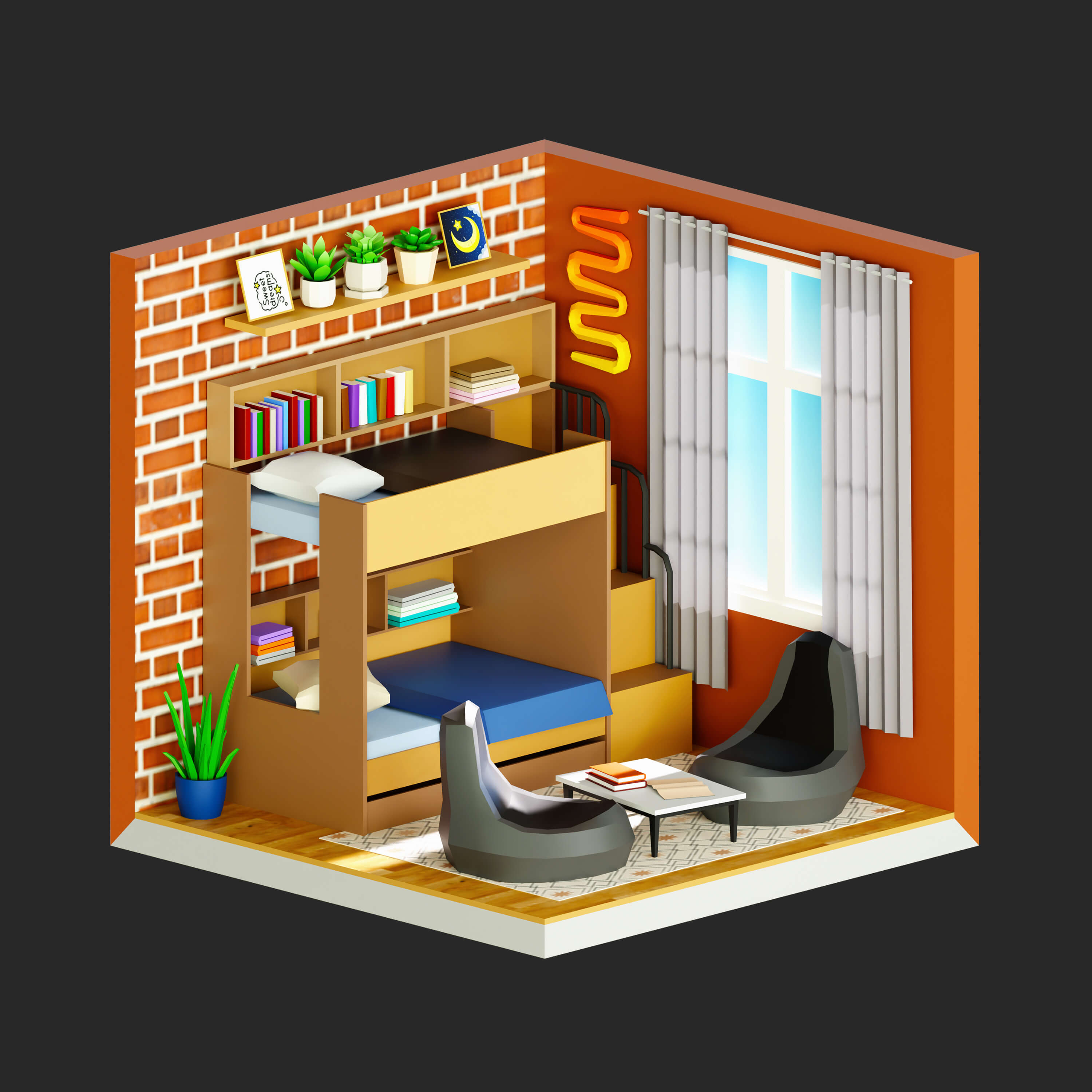 Interior 1 Low-Poly 3D Model 3D Model