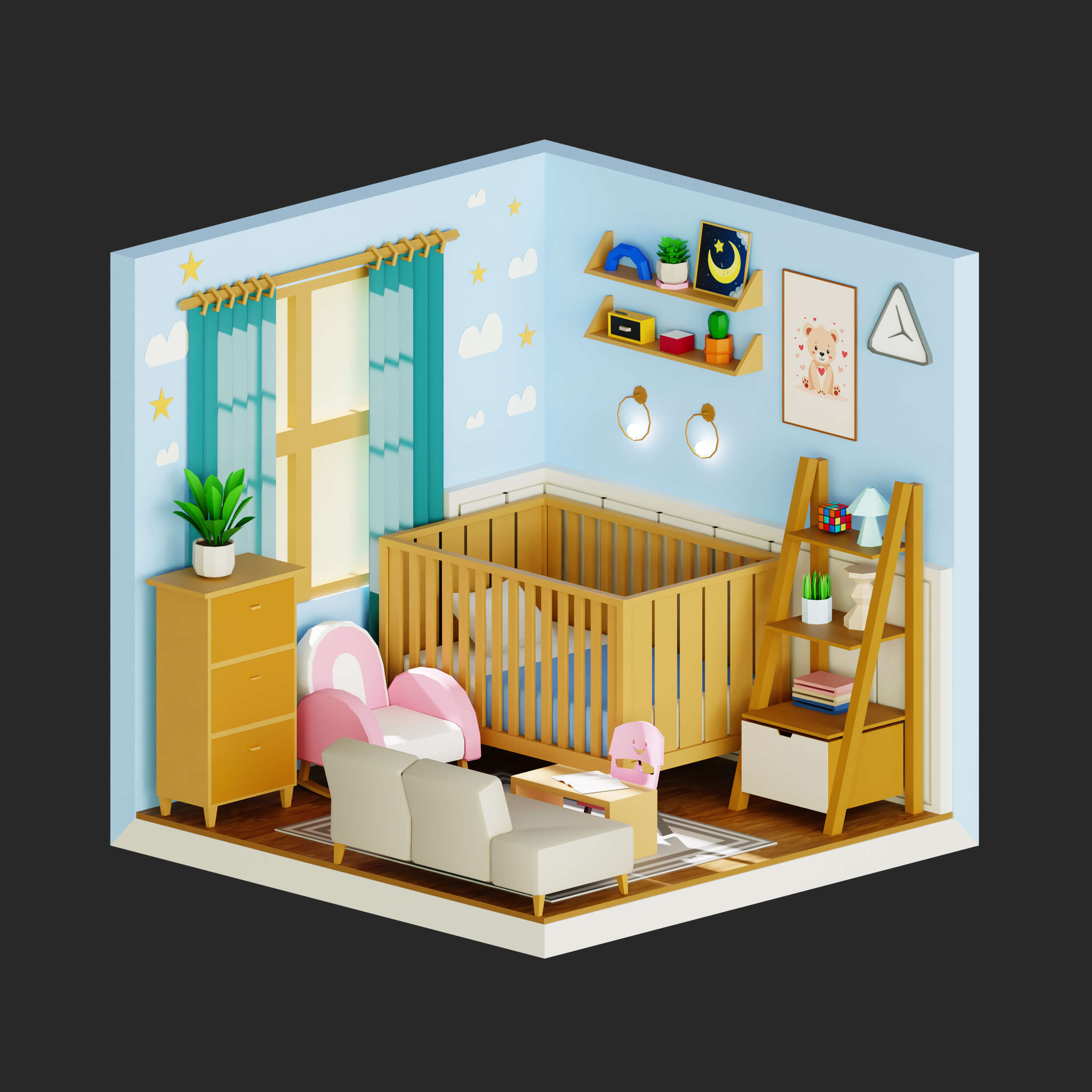 Interior 1 Low-Poly 3D Model 3D Model
