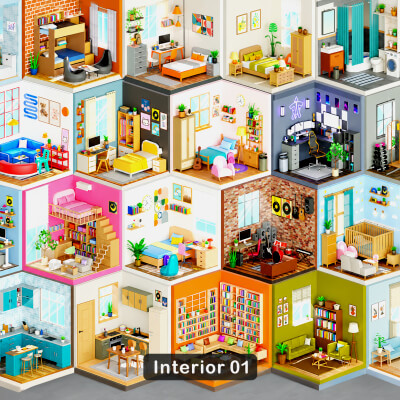Interior 1 Low-Poly 3D Model