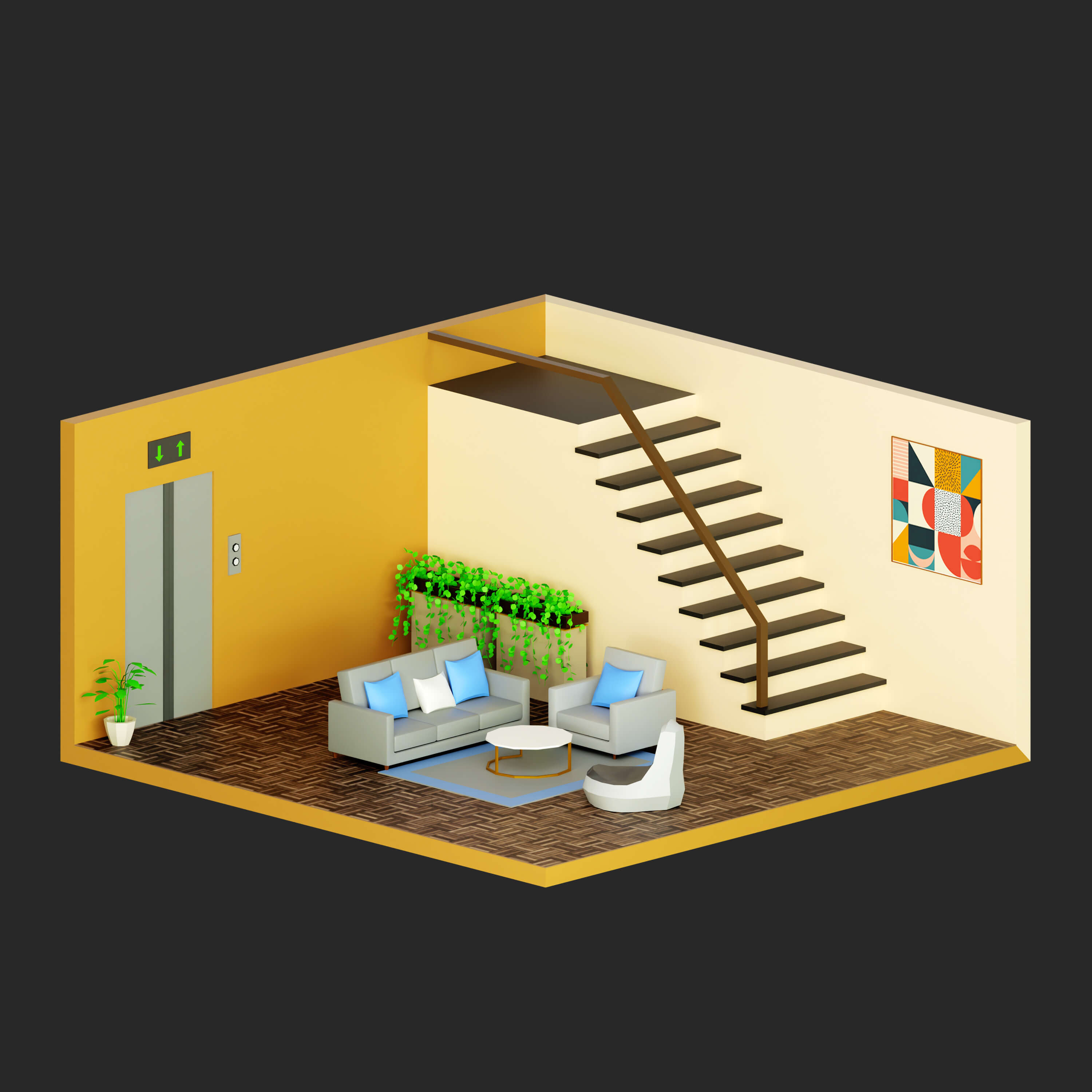 Interior Room 4 Low-Poly 3D Model 3D Model