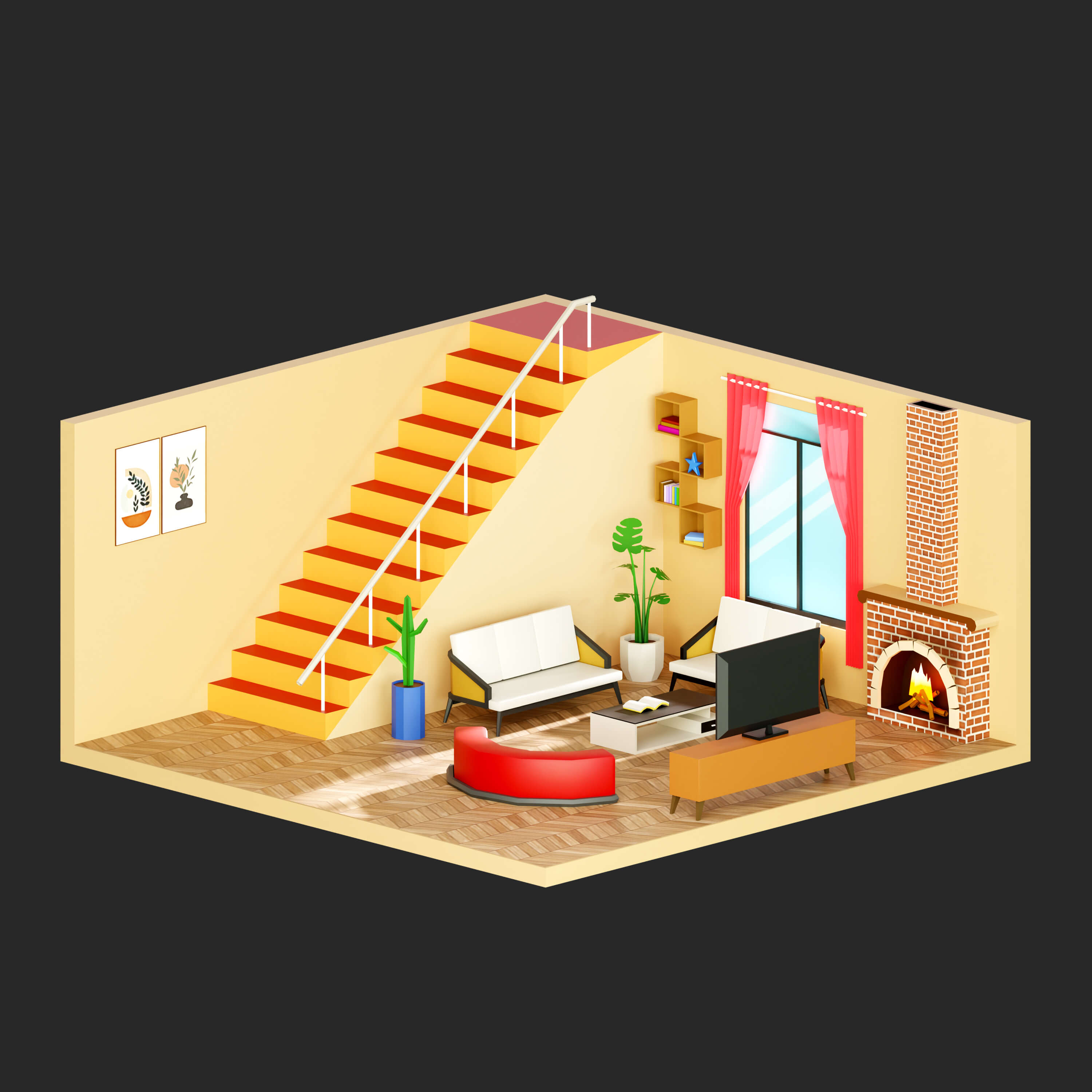Interior Room 4 Low-Poly 3D Model 3D Model