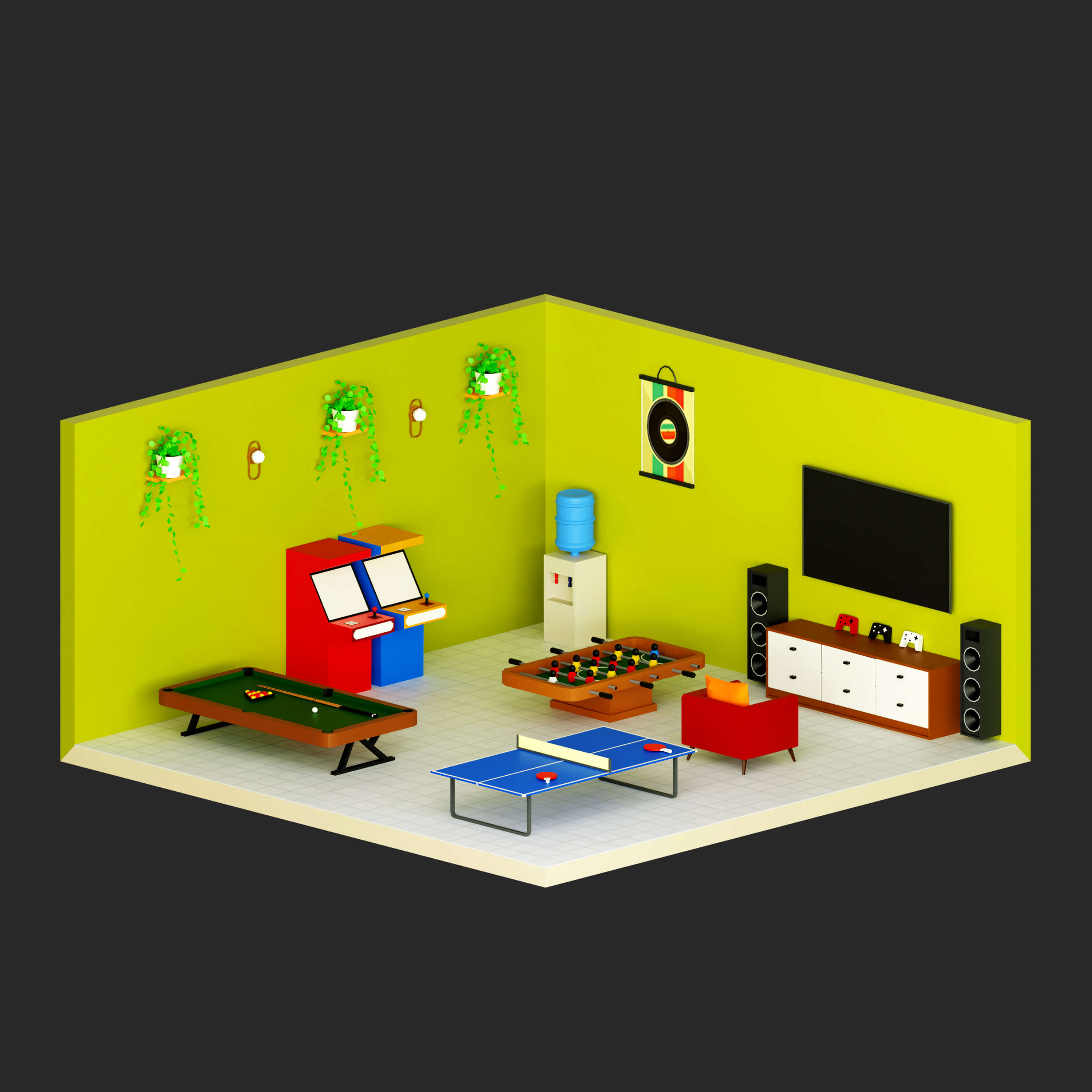 Interior Room 4 Low-Poly 3D Model 3D Model