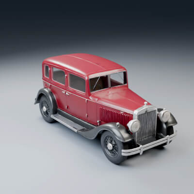 1920s-Inspired Burgundy Sedan with Animated Wheels by mrbean 3D Model